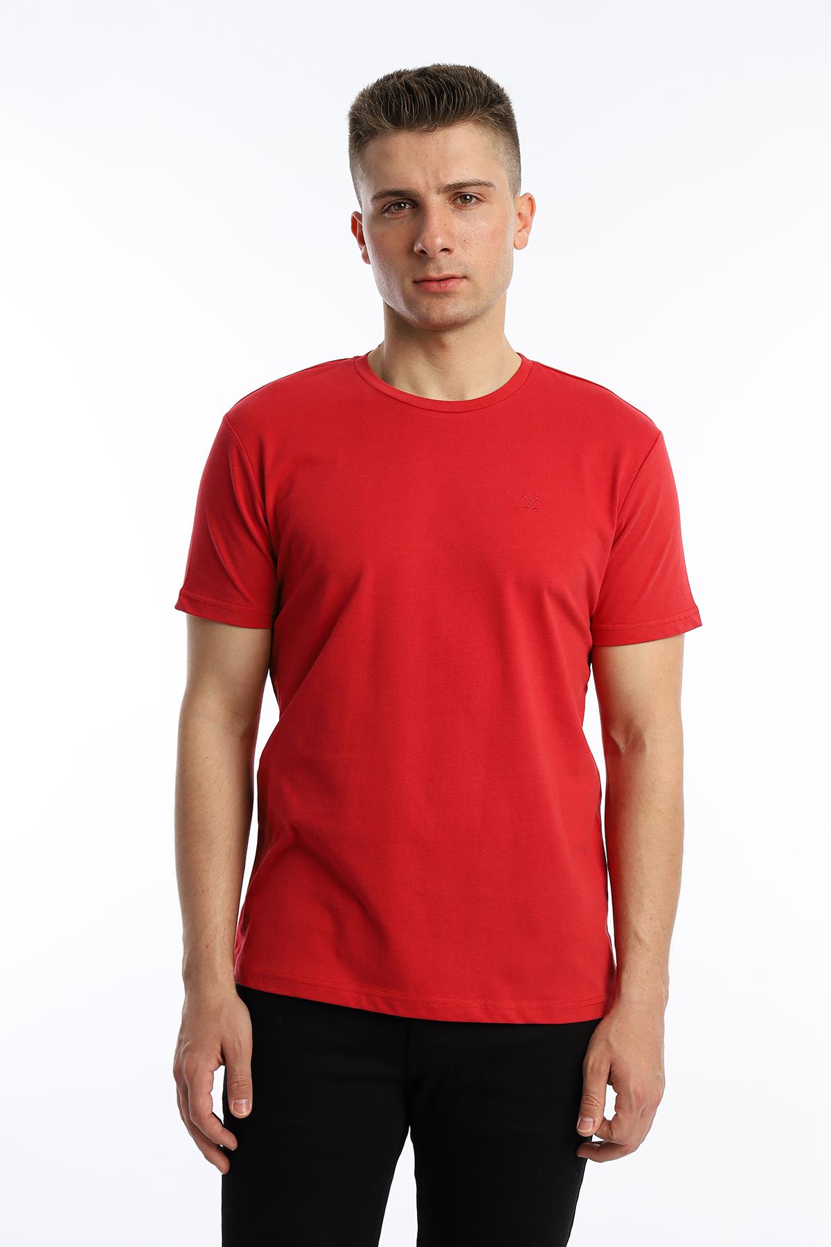 Erkek Golf Nakışlı Regular Fit Basic Tişört Kırmızı