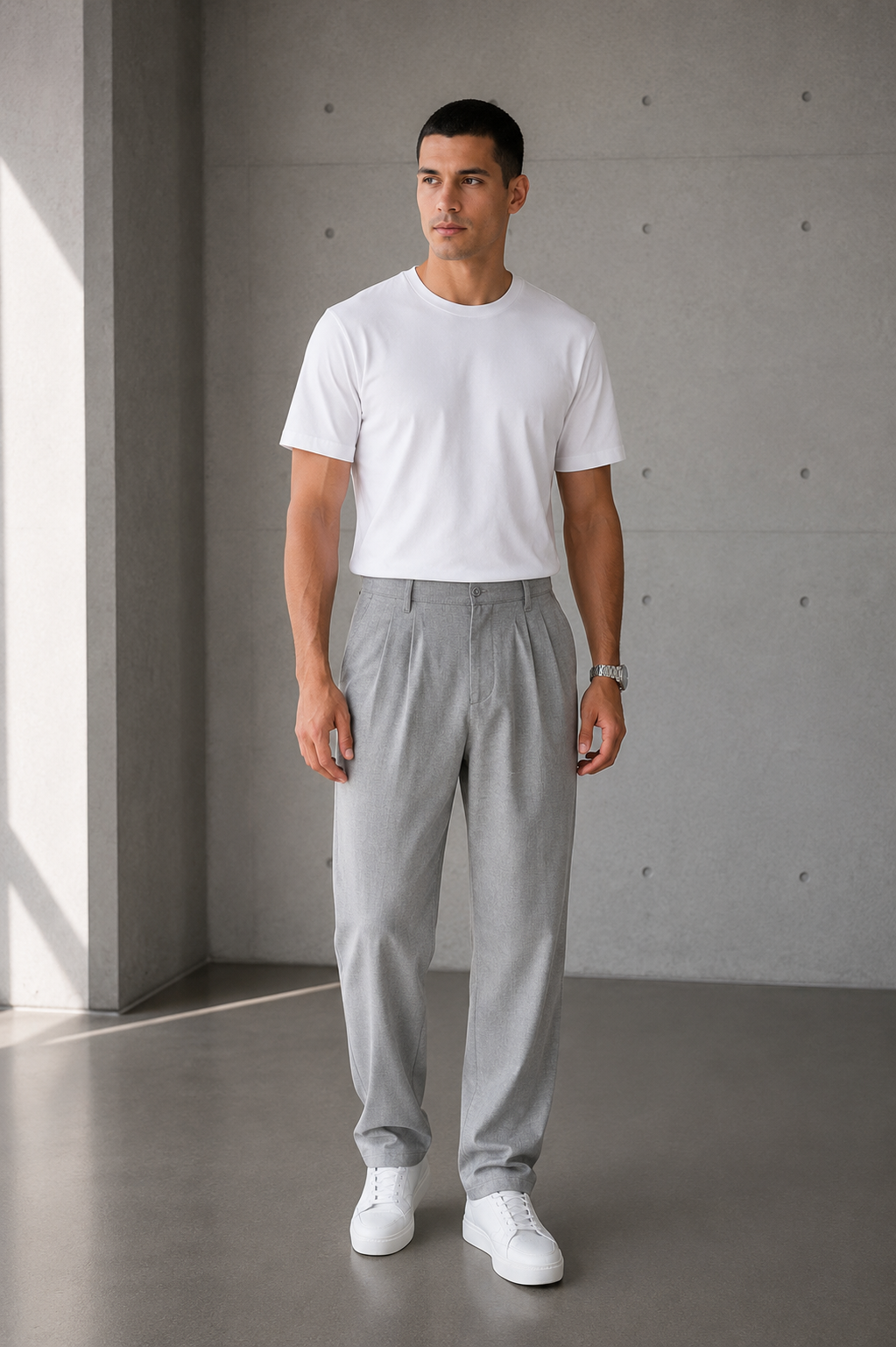 Erkek Gri Baggy Fit Pileli Kumaş Pantolon
