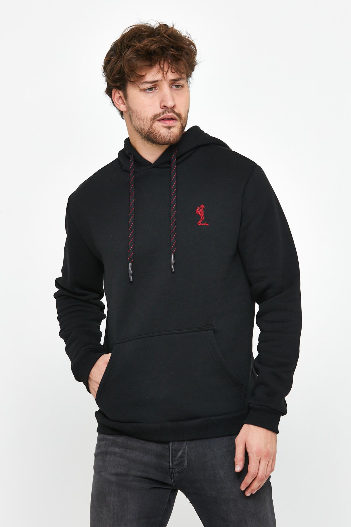 Erkek İskelet Nakışlı 3 İplik Sweatshirt  Siyah
