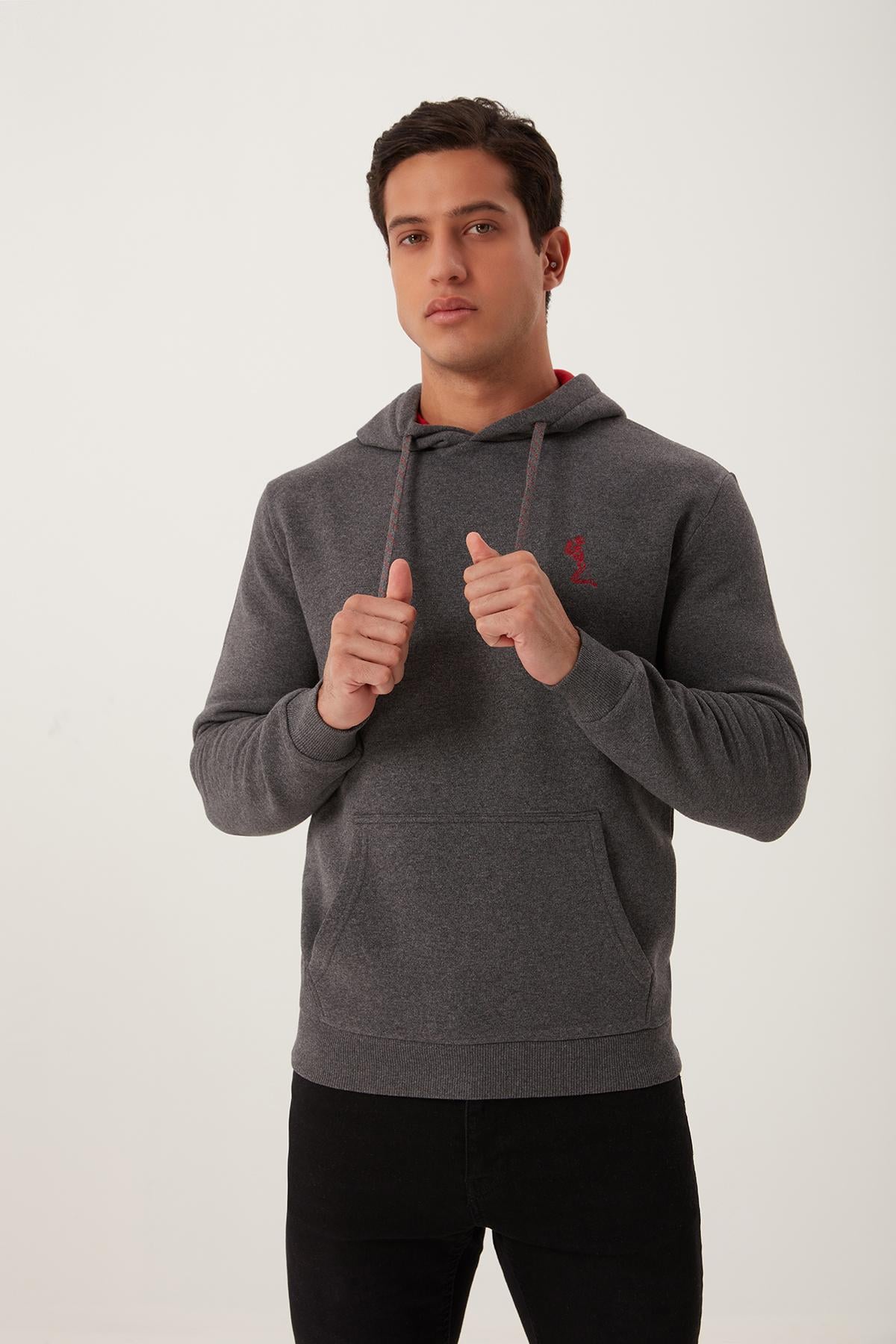 Erkek İskelet Nakışlı 3 İplik Sweatshirt  Antrasit