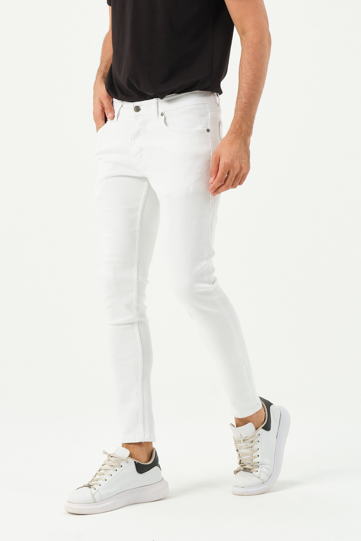 Erkek Jogger Kot Pantolon Beyaz
