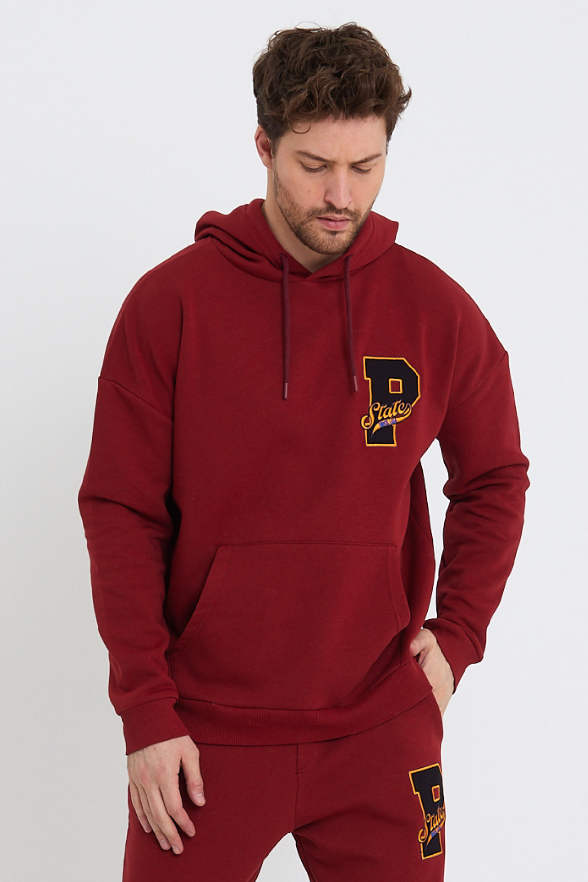 Erkek Kapüşonlu 3 İplik Sweatshirt  Bordo