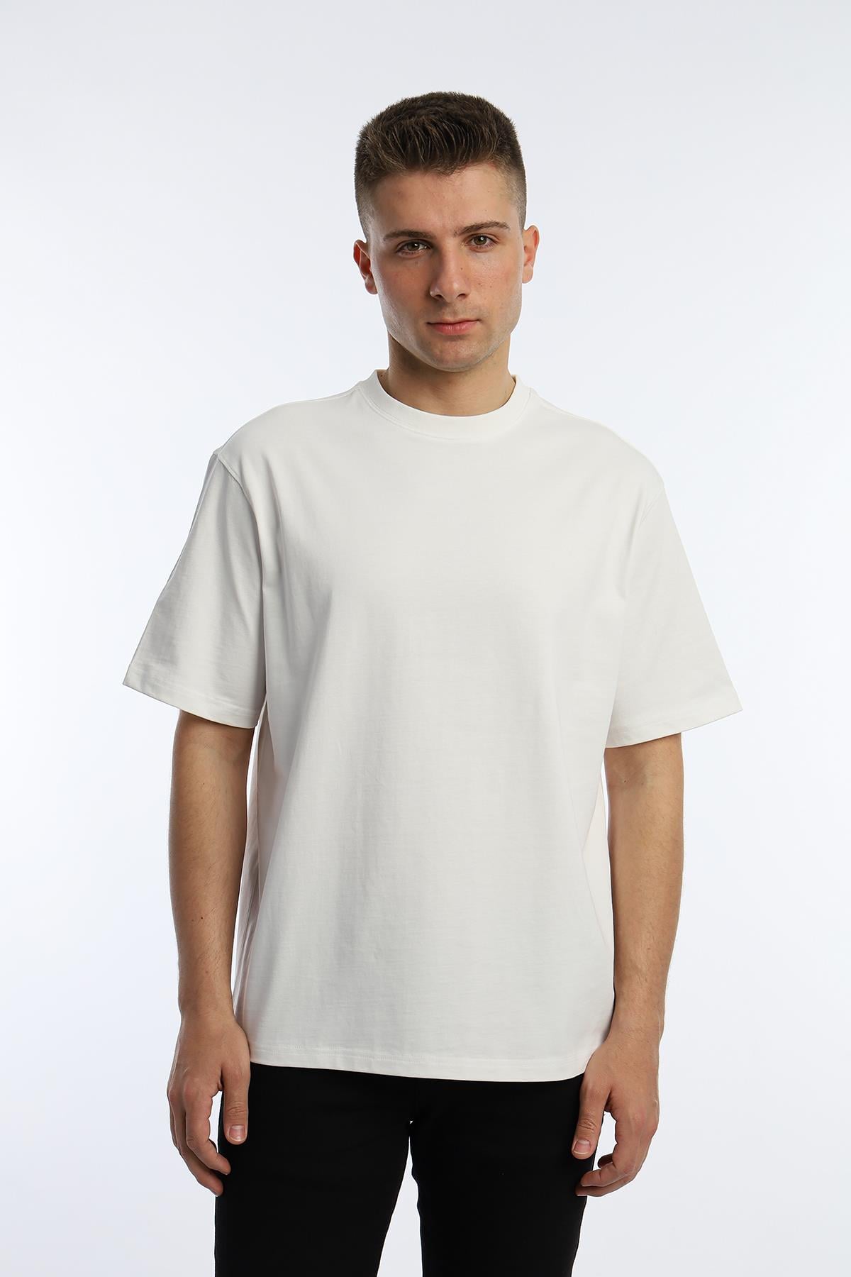 Erkek Oversize Fit Basic Tişört Beyaz