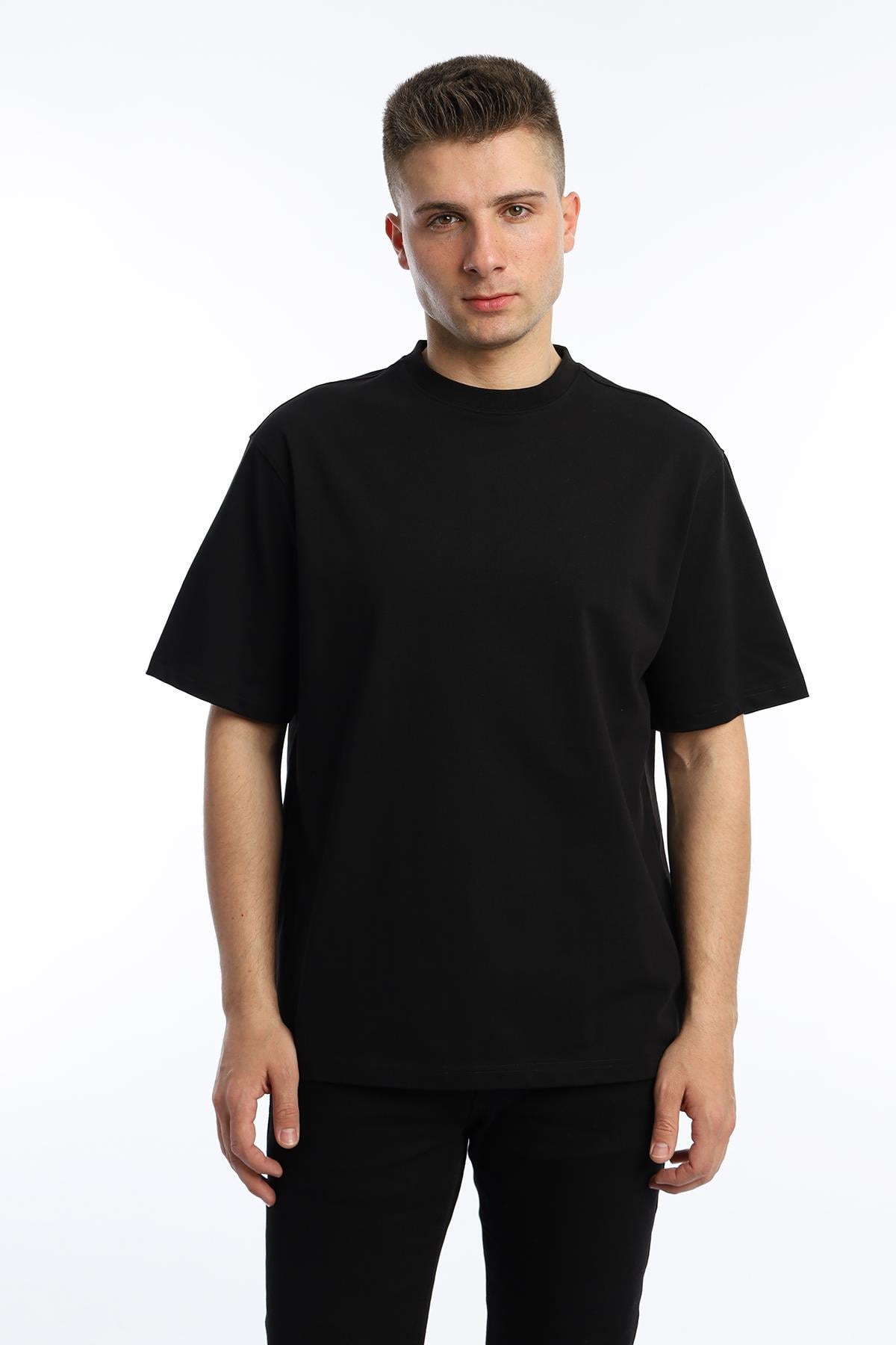 Erkek Oversize Fit Basic Tişört Siyah