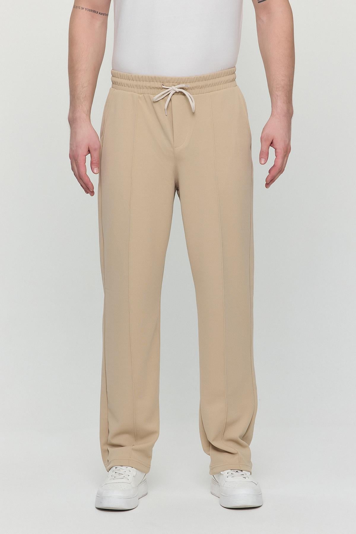 Erkek Palazzo Baggy Rahat Pantolon Ekru