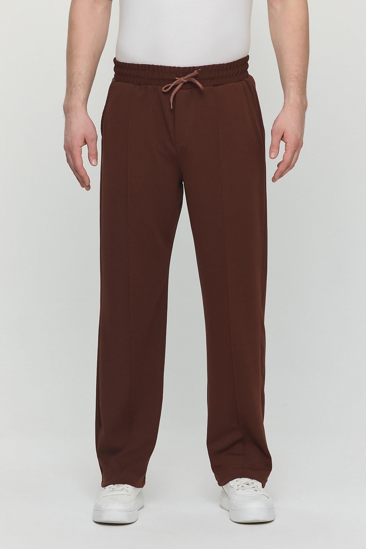 Erkek Palazzo Baggy Rahat Pantolon Kahverengi