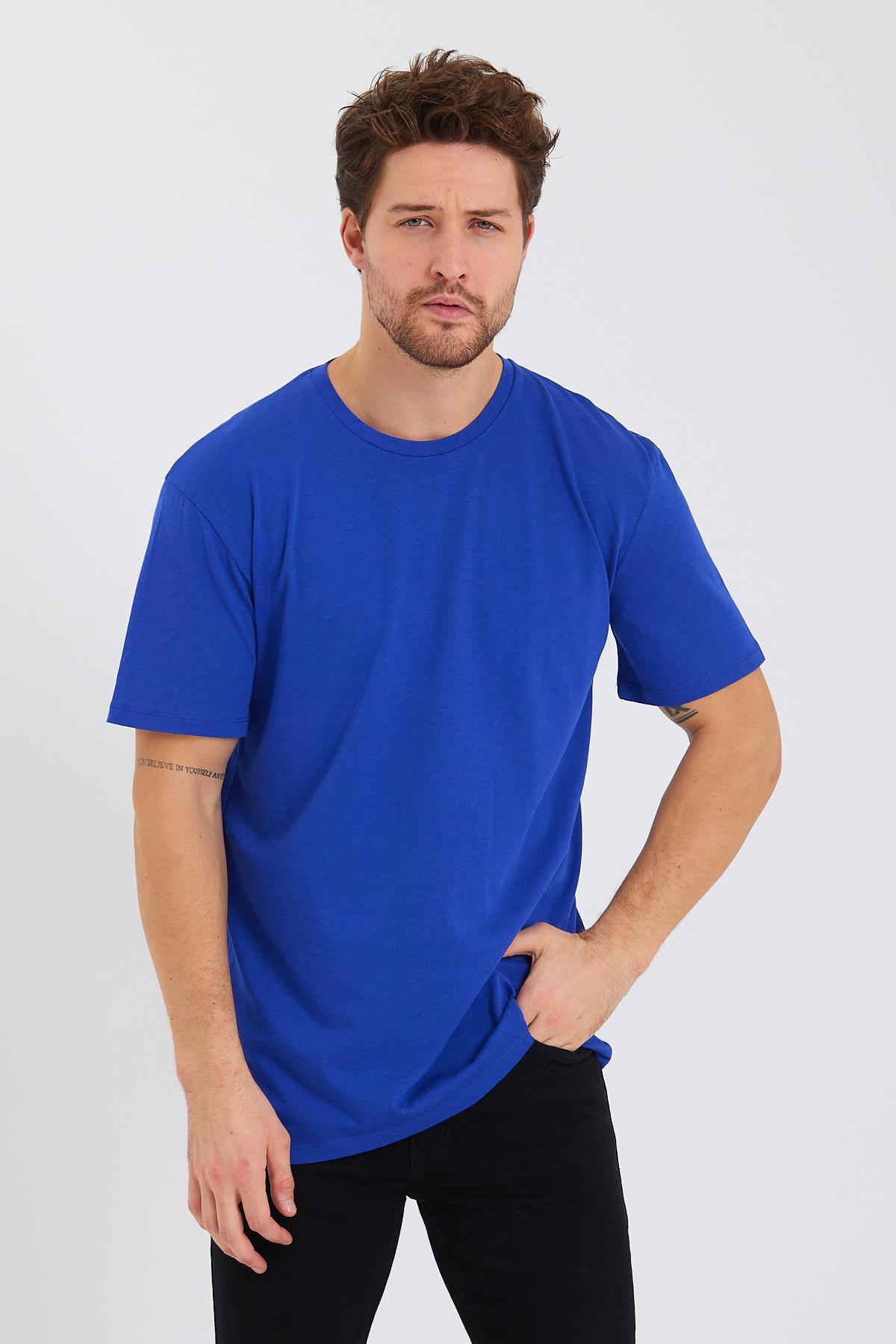 Erkek Pamuk Modal Oversize T-shirt Saks