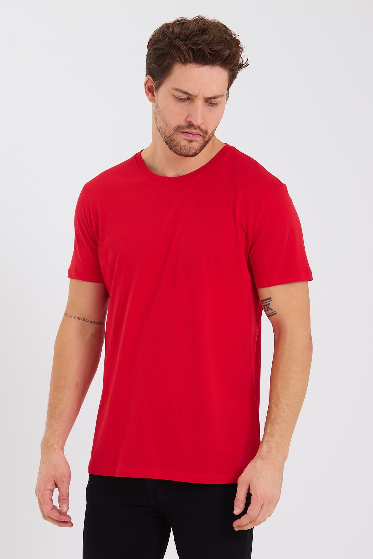 Erkek Pamuk Modal Regular Fit T-shirt Kırmızı