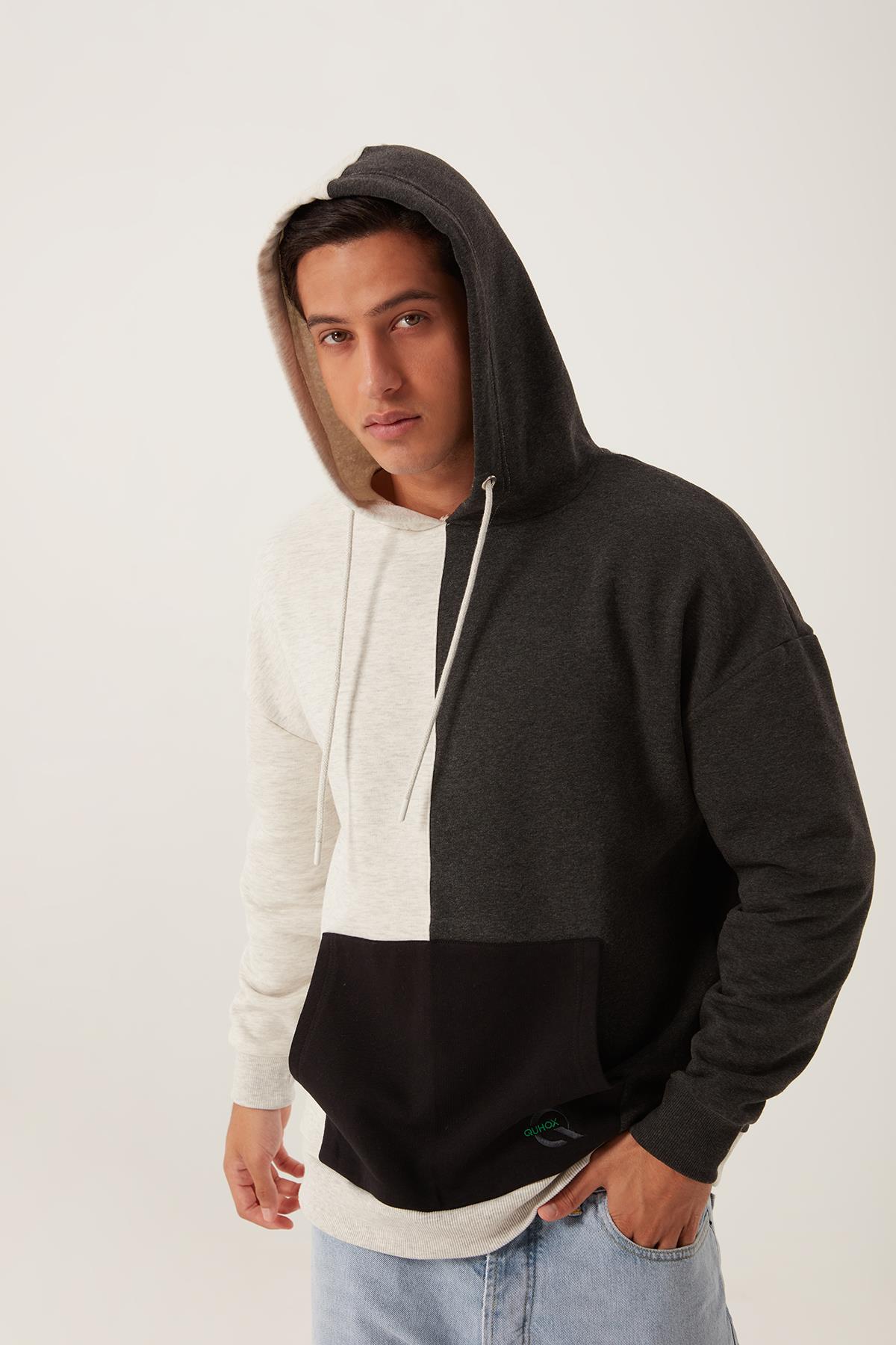 Erkek Parçalı 3 İplik Sweatshirt Beyaz