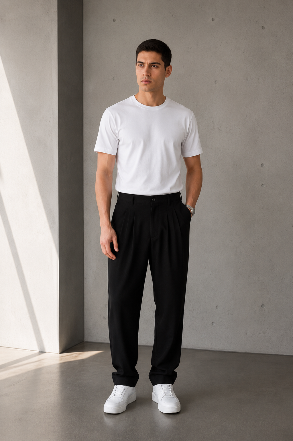 Erkek Siyah Baggy Fit Pileli Kumaş Pantolon
