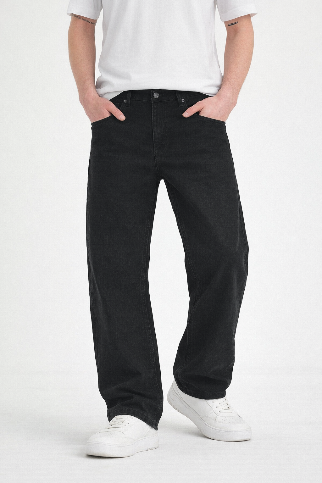 Erkek Siyah Yıkamalı Baggy Fit Kot Pantolon
