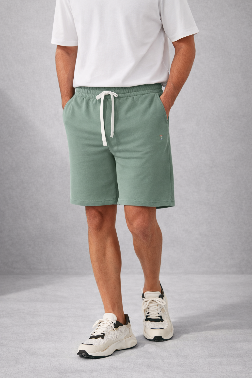 Erkek Yeşil Basic Lastikli Bağcıklı Regular Fit Şort