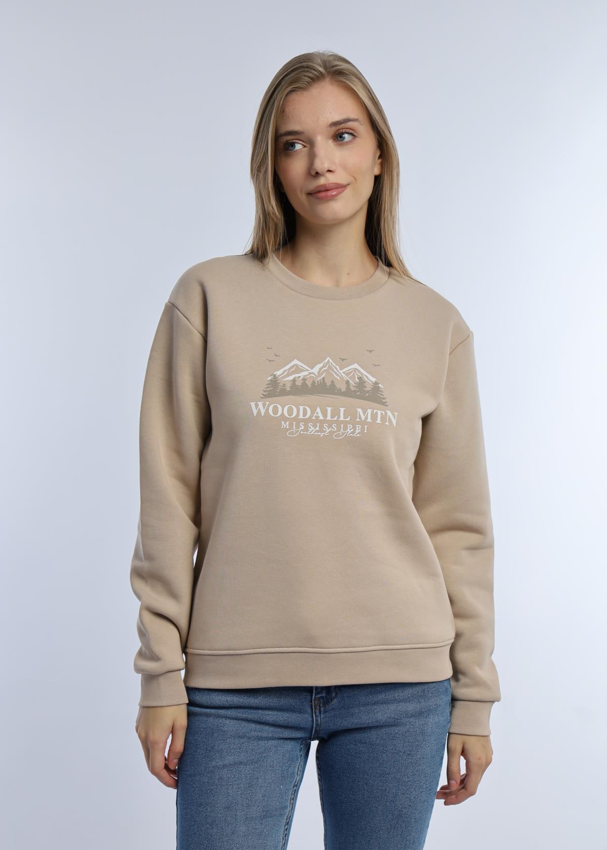 Kadın 3 İplik Şardonlu Woodall Mtn Baskıli Sweatshirt Bej