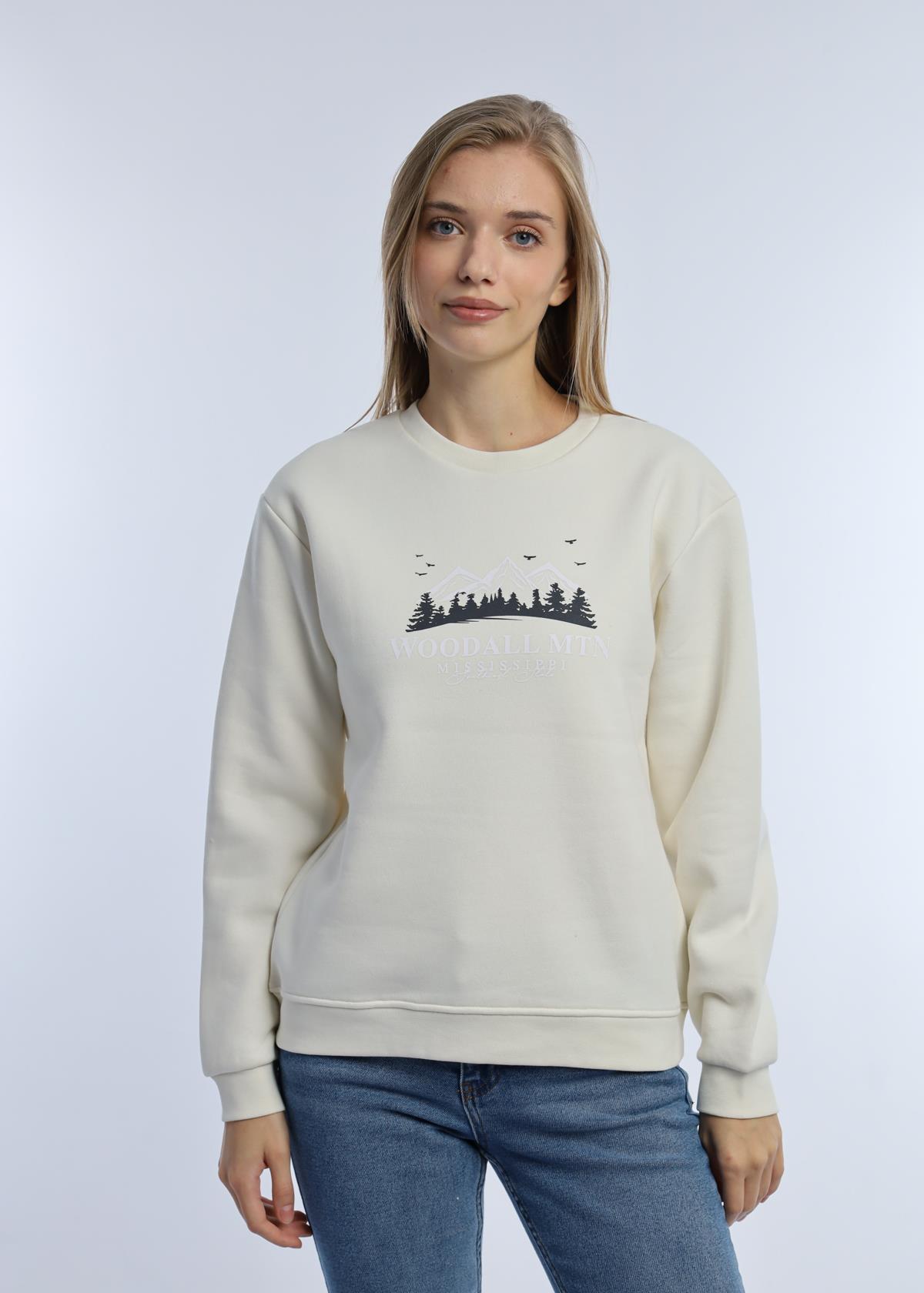 Kadın 3 İplik Şardonlu Woodall Mtn Baskıli Sweatshirt Ekru