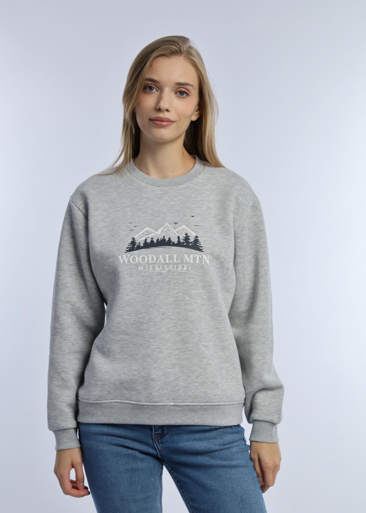 Kadın 3 İplik Şardonlu Woodall Mtn Baskıli Sweatshirt Gri Melanj