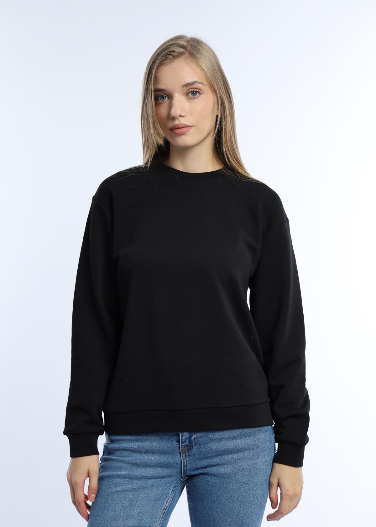 Kadın 3 İplik Şardonsuz Bisiklet Yaka Sweatshirt Siyah