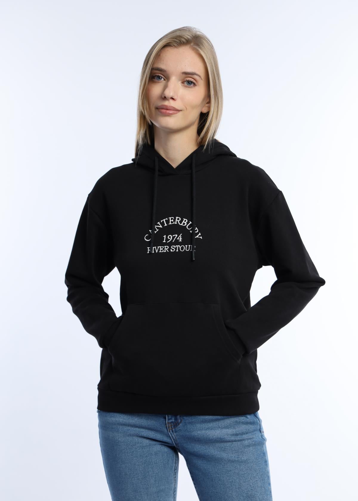 Kadın 3 İplik Şardonsuz Kapüşonlu Sweatshirt Siyah