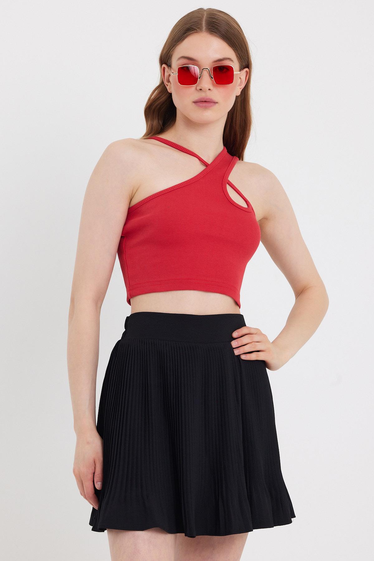 Kadın Askılı Crop Kaşkorse   Kırmızı