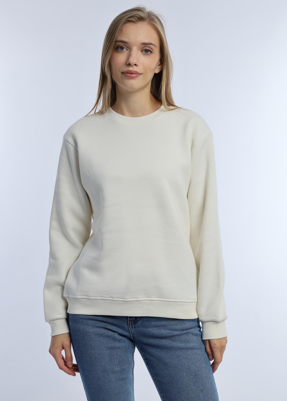 Kadın Bisiklet Yaka 3 İplik Şardonlu Sweatshirt Ekru