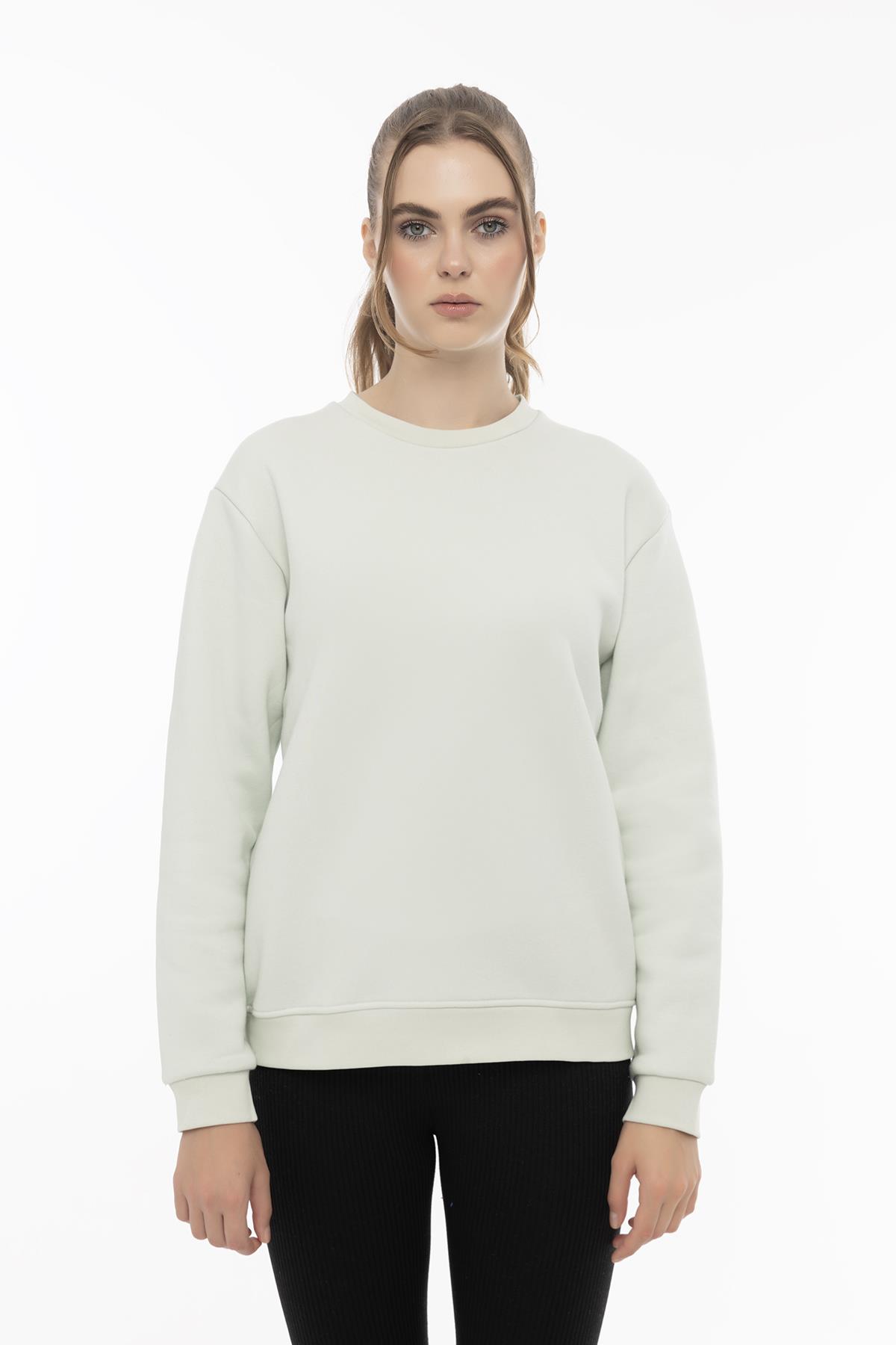 Kadın Bisiklet Yaka 3 İplik Şardonlu Sweatshirt Mint