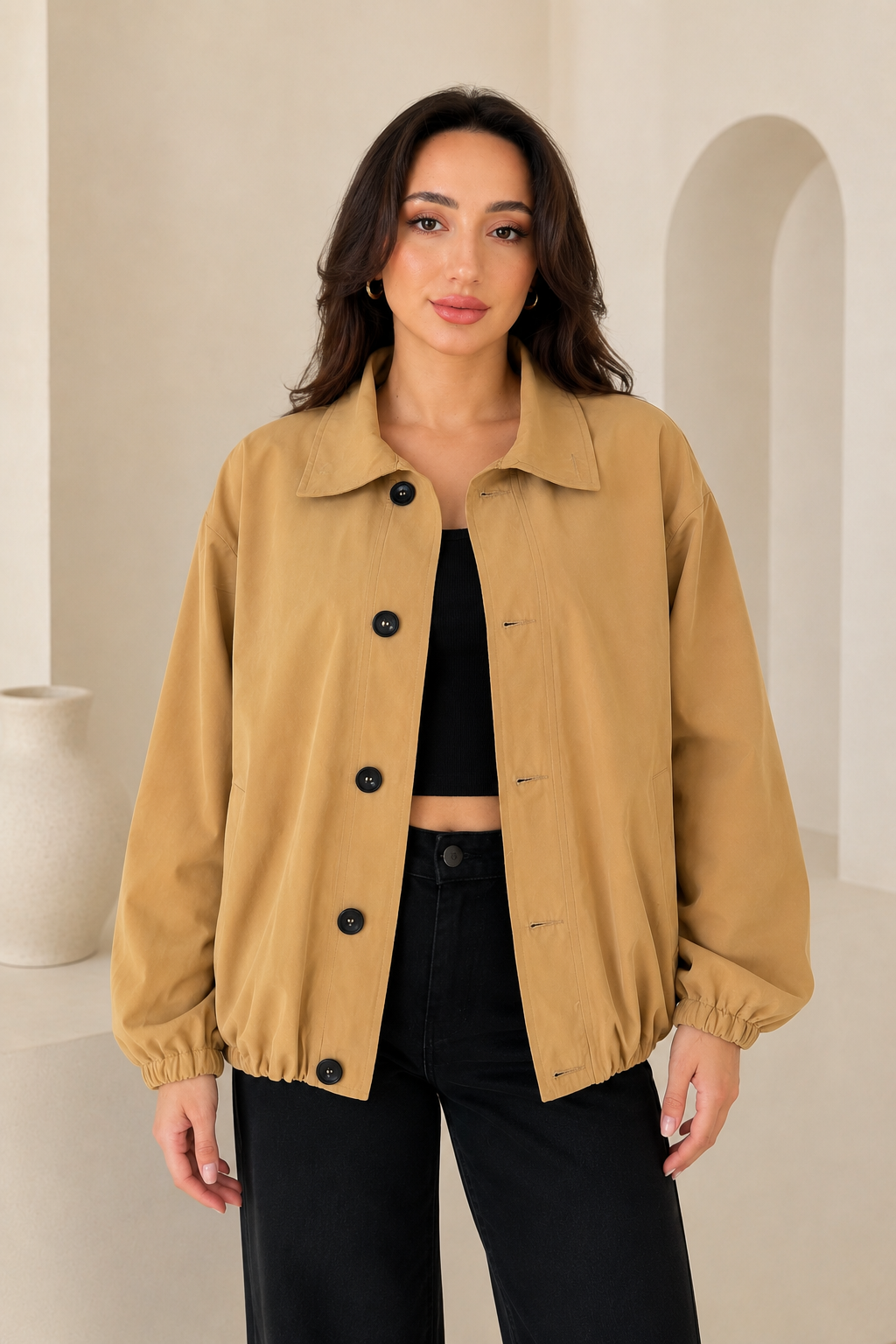 Kadın Camel Balon Model Astarlı Bomber Trençkot Ceket