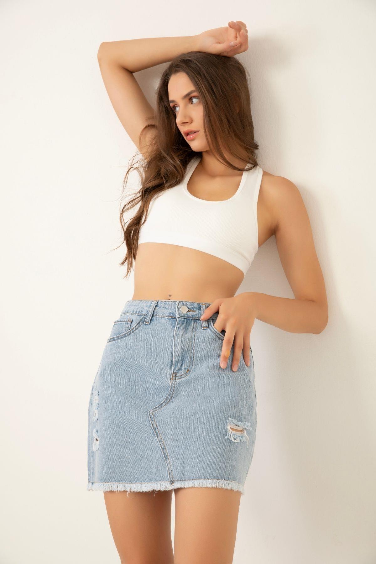 Kadın Denim Etek Mavi