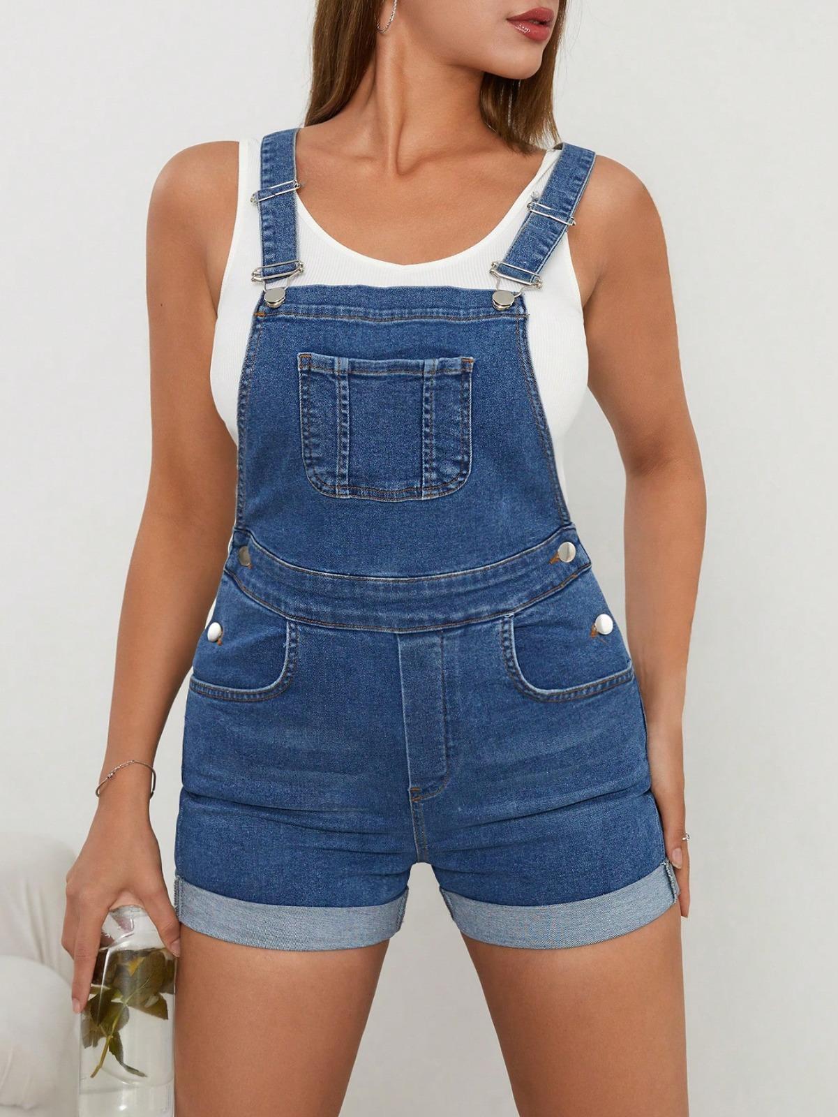 Kadın Denim Tulum Kot Salopet Mavi