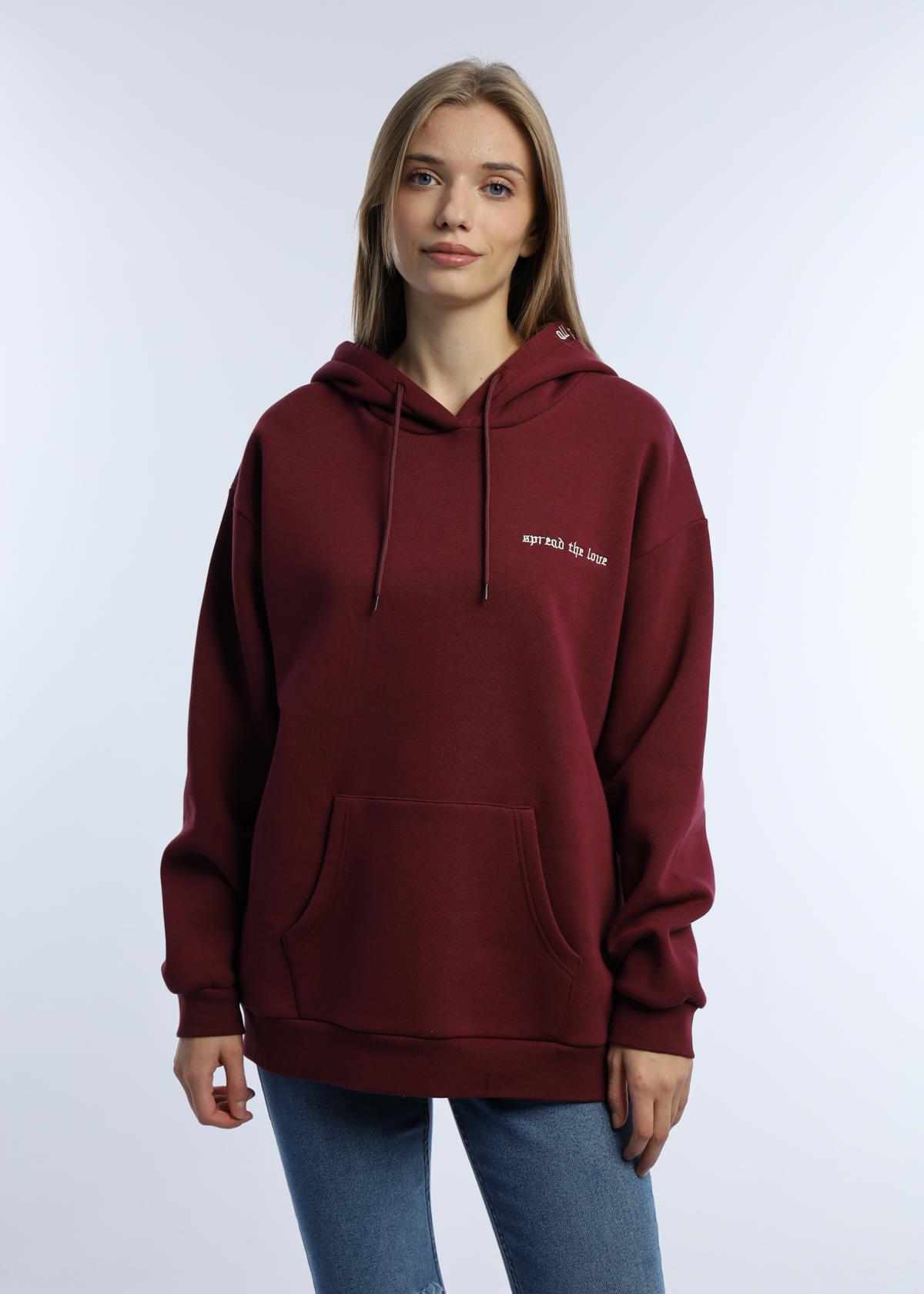 Kadın Kapüşonlu 3 İplik Sweatshirt Bordo