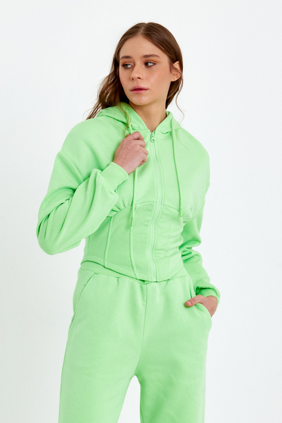 Kadın Korse Detaylı Sweatshirt Yeşil