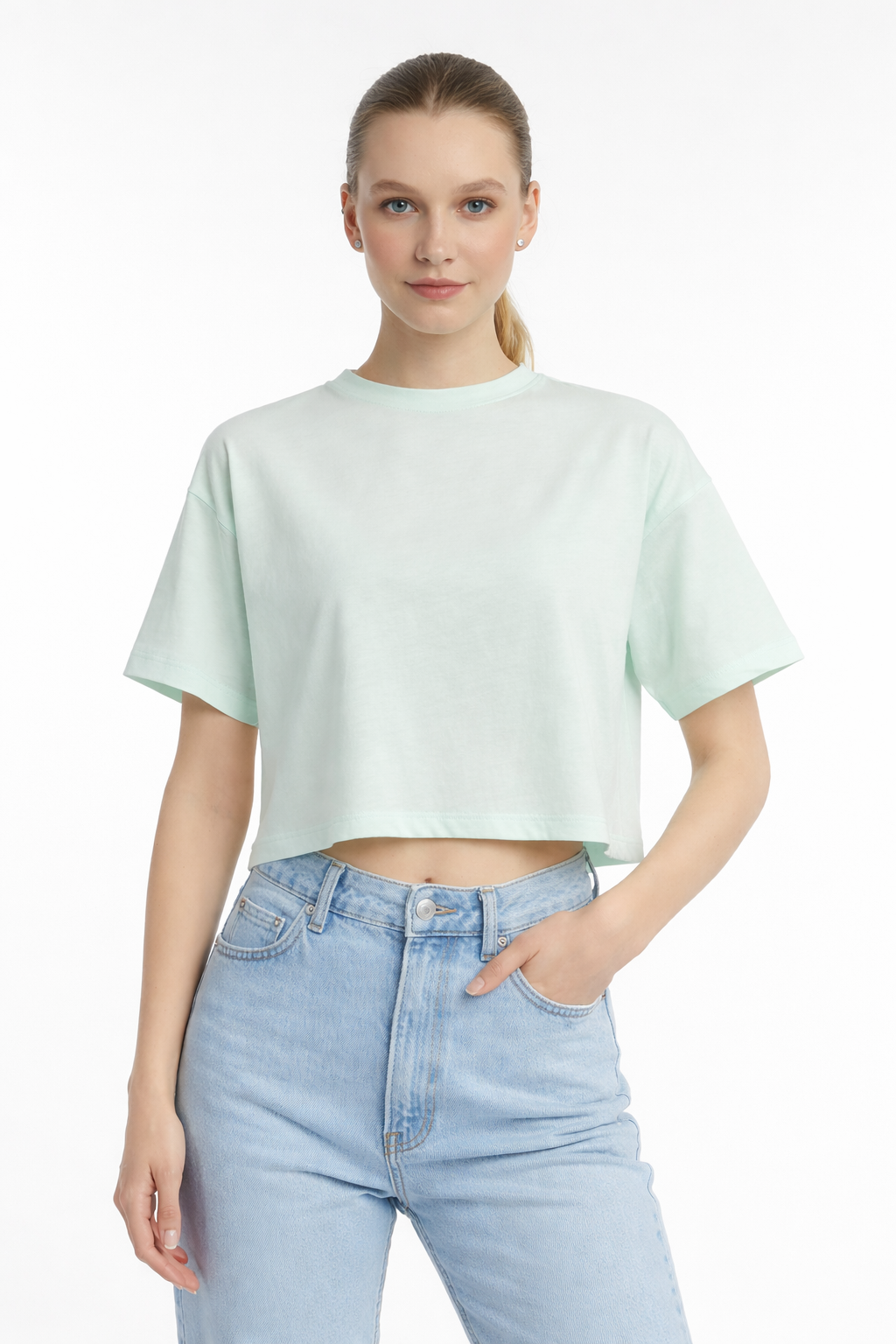 Kadin Oversize Fit Crop Tişört yeşil