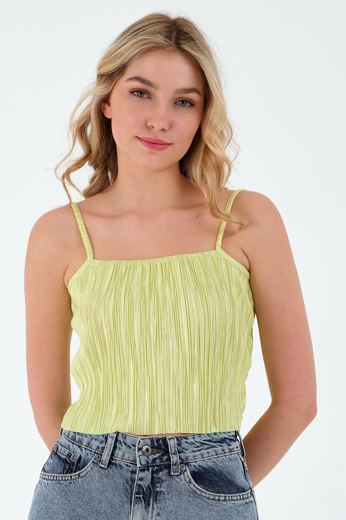 Kadın Piliseli Crop Yeşil