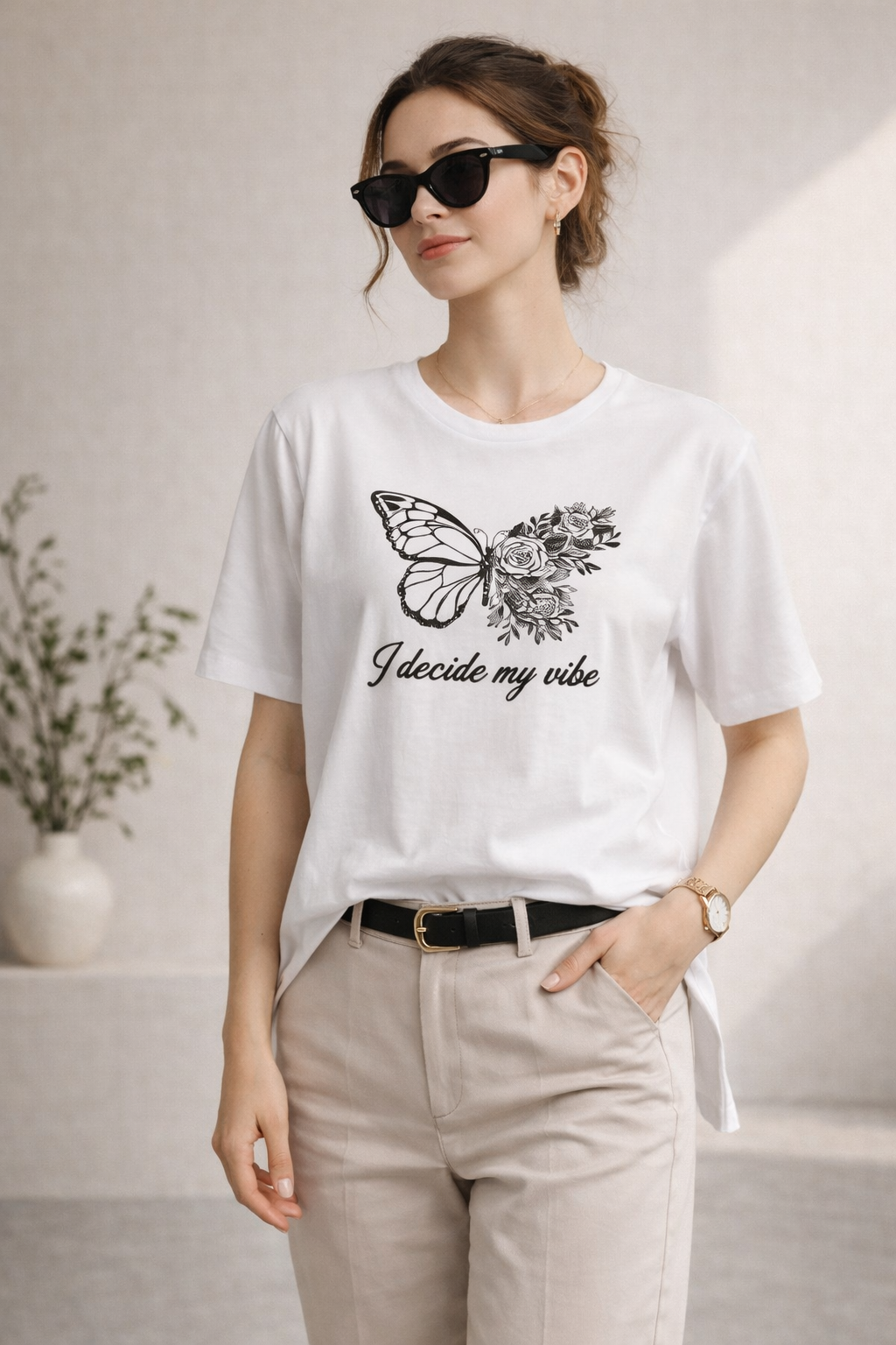 Kadın Regular Baskılı Beyaz Tişört Pamuklu Rahat Kesim Günlük Şık T-Shirt