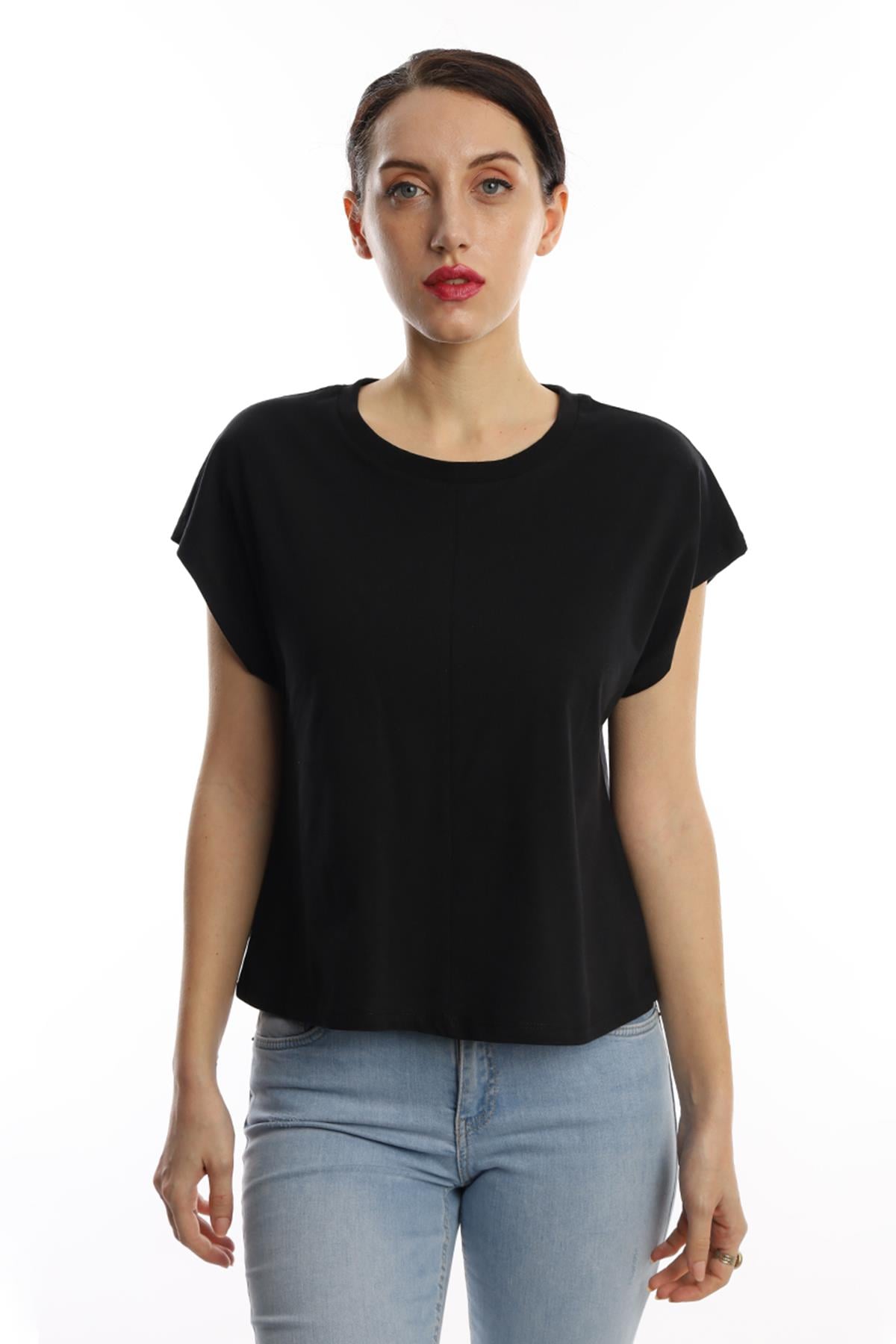 Kadın Yarasa Kol Basic Tişört Siyah