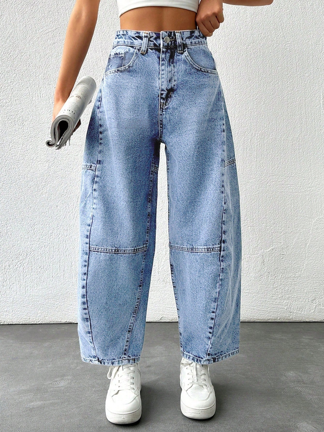 Kadın Yüksek Bel Balloon Fit Açık Mavi Denim Jean Pantolon