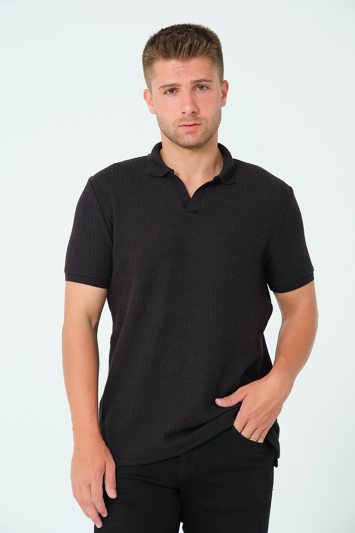 Regular Fit Polo Yaka Tişört Siyah