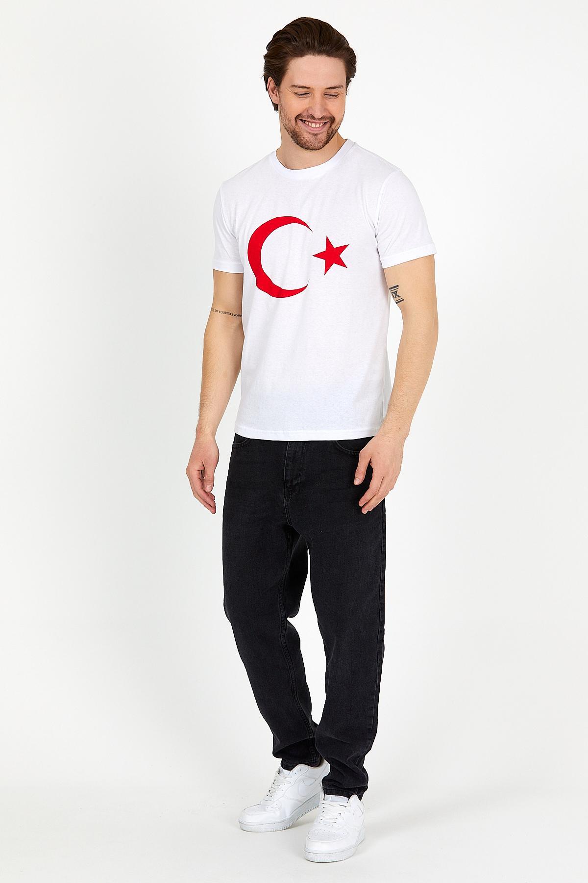 Unisex Türk Bayraklı T-shırt Beyaz