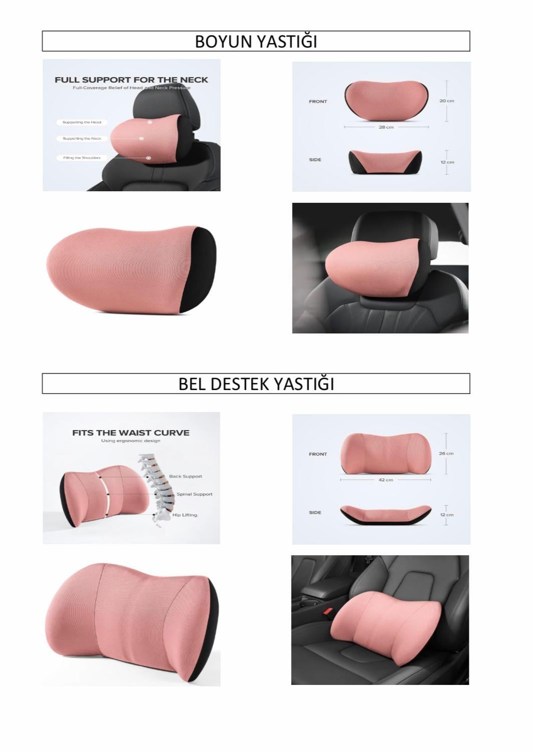Memory Ortopedik Bel & Boyun Yastığı Seti Pembe