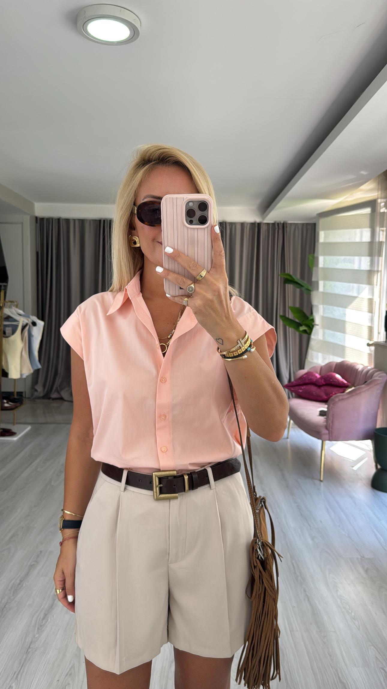 %100 Cotton T Kol Somon Gömlek