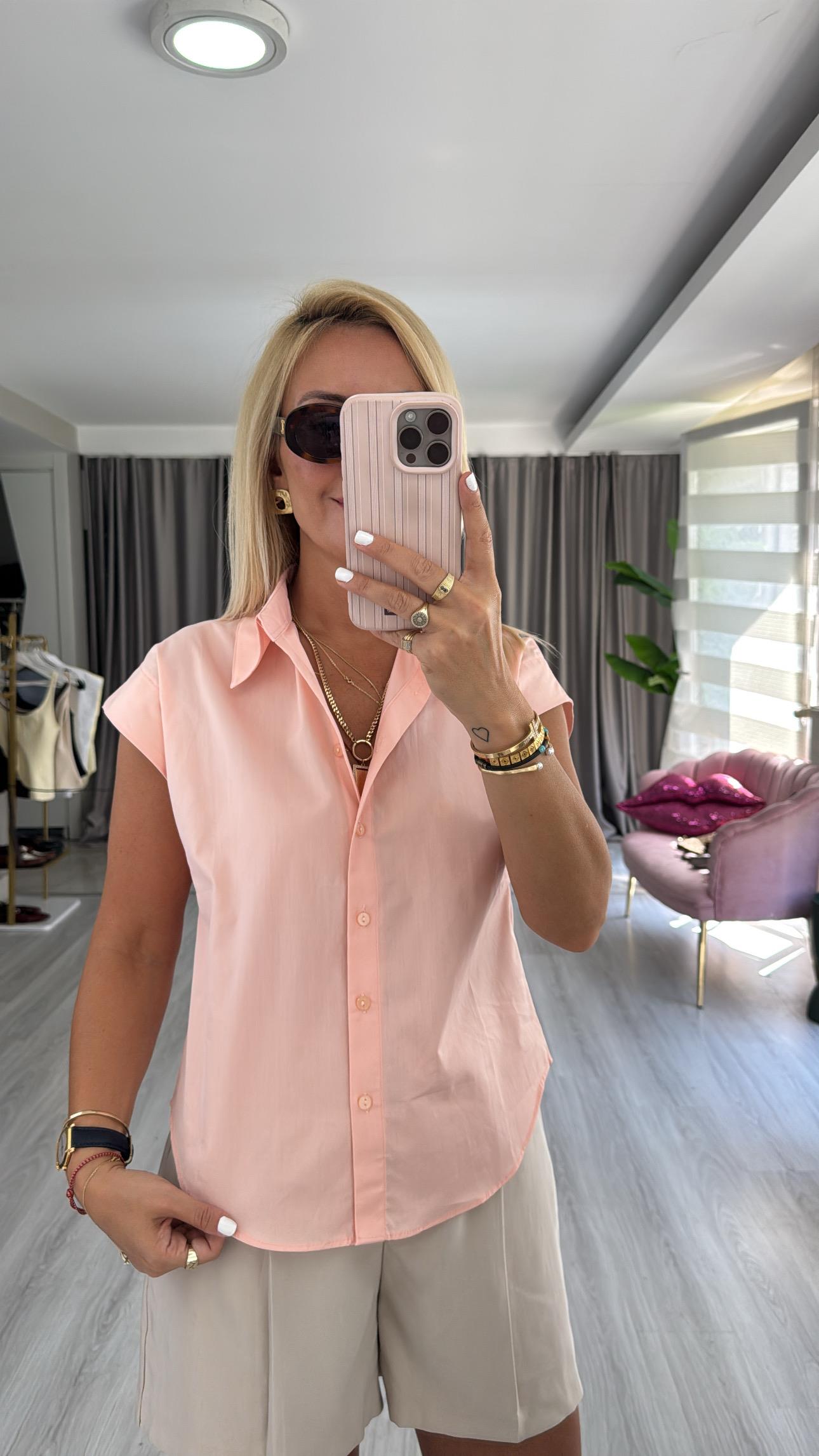 %100 Cotton T Kol Somon Gömlek