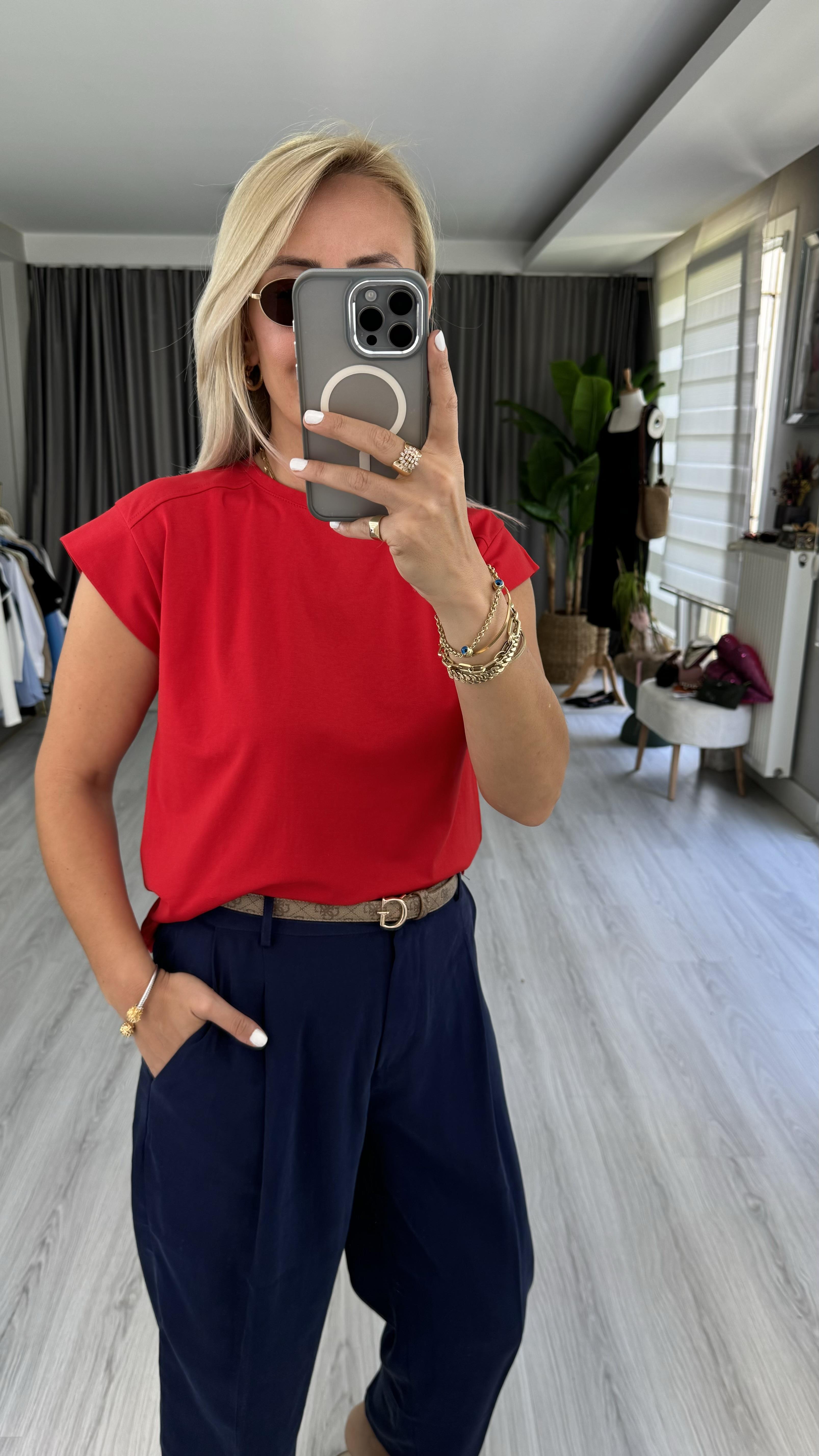 %100 PAMUKLU T KOL KIRMIZI TİŞÖRT