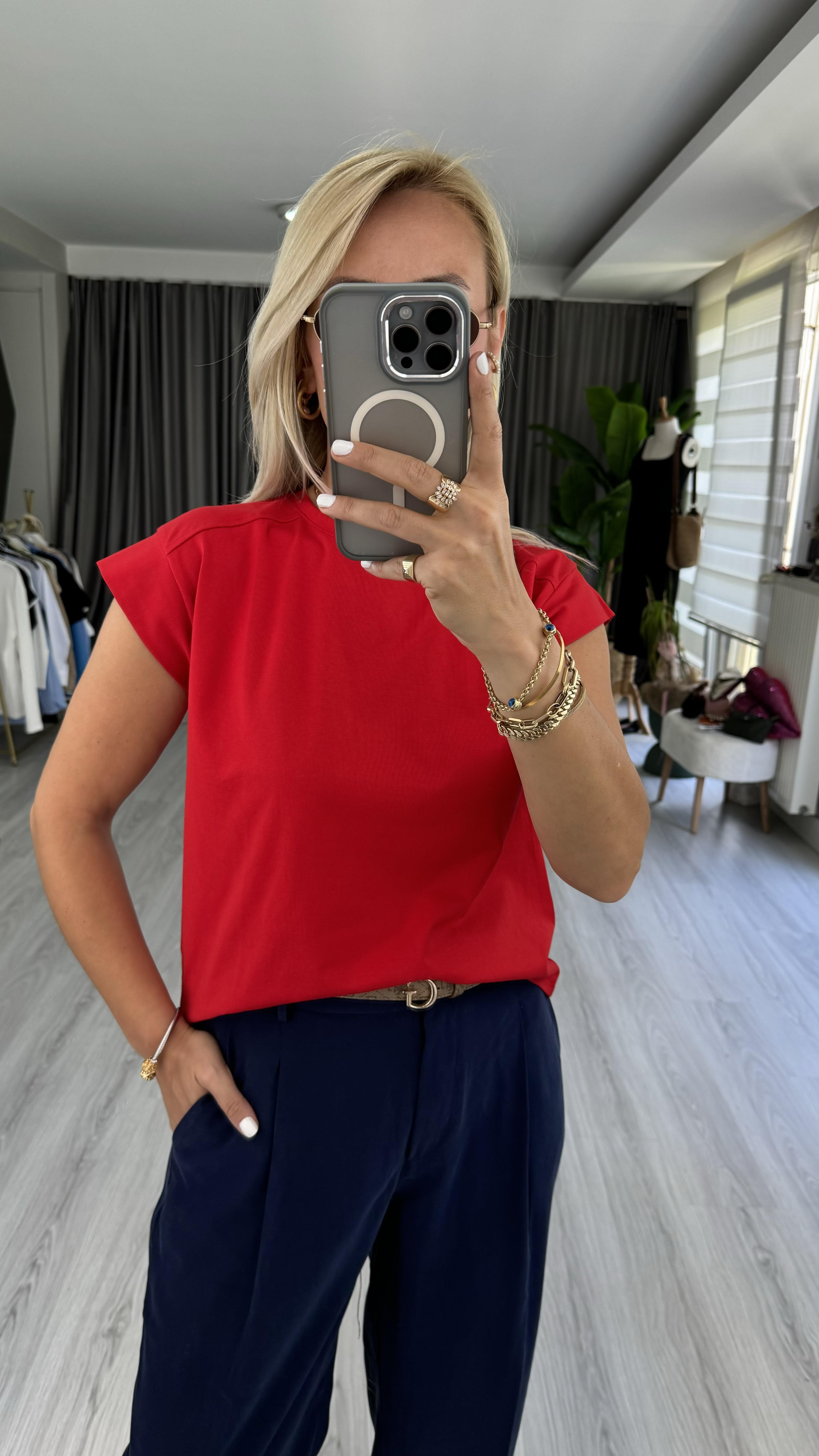 %100 PAMUKLU T KOL KIRMIZI TİŞÖRT