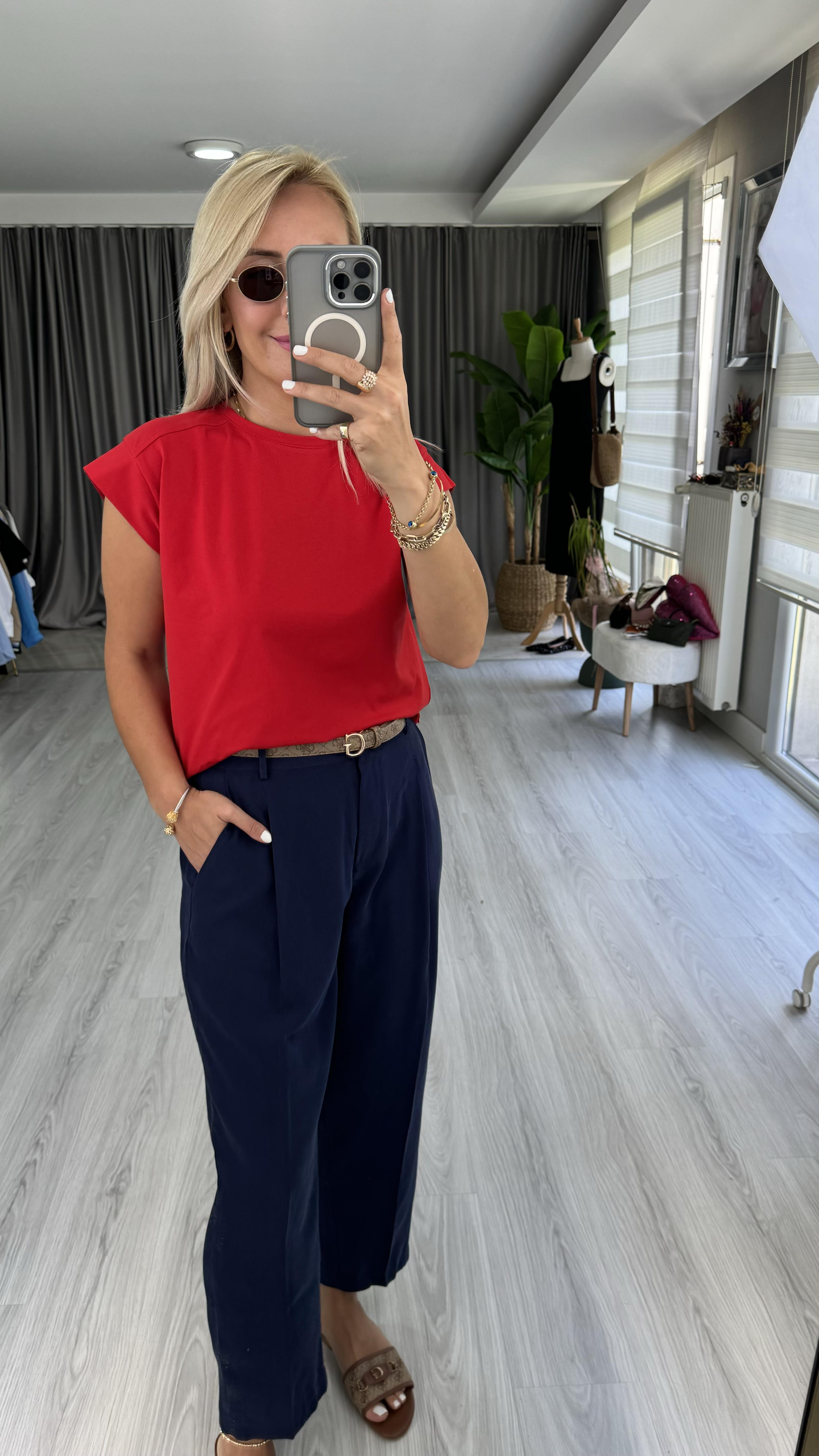 %100 PAMUKLU T KOL KIRMIZI TİŞÖRT