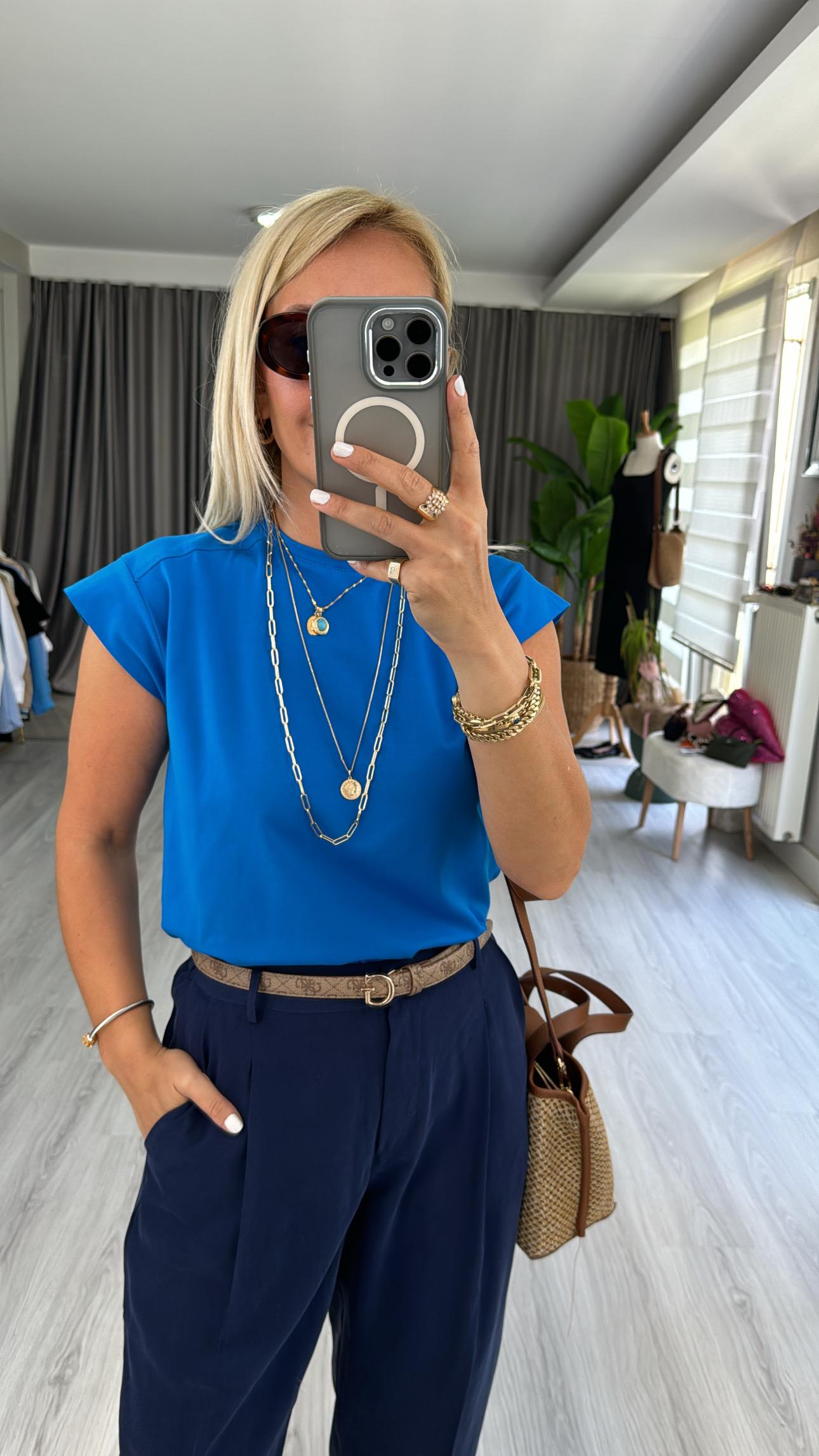 %100 PAMUKLU T KOL MAVİ TİŞÖRT