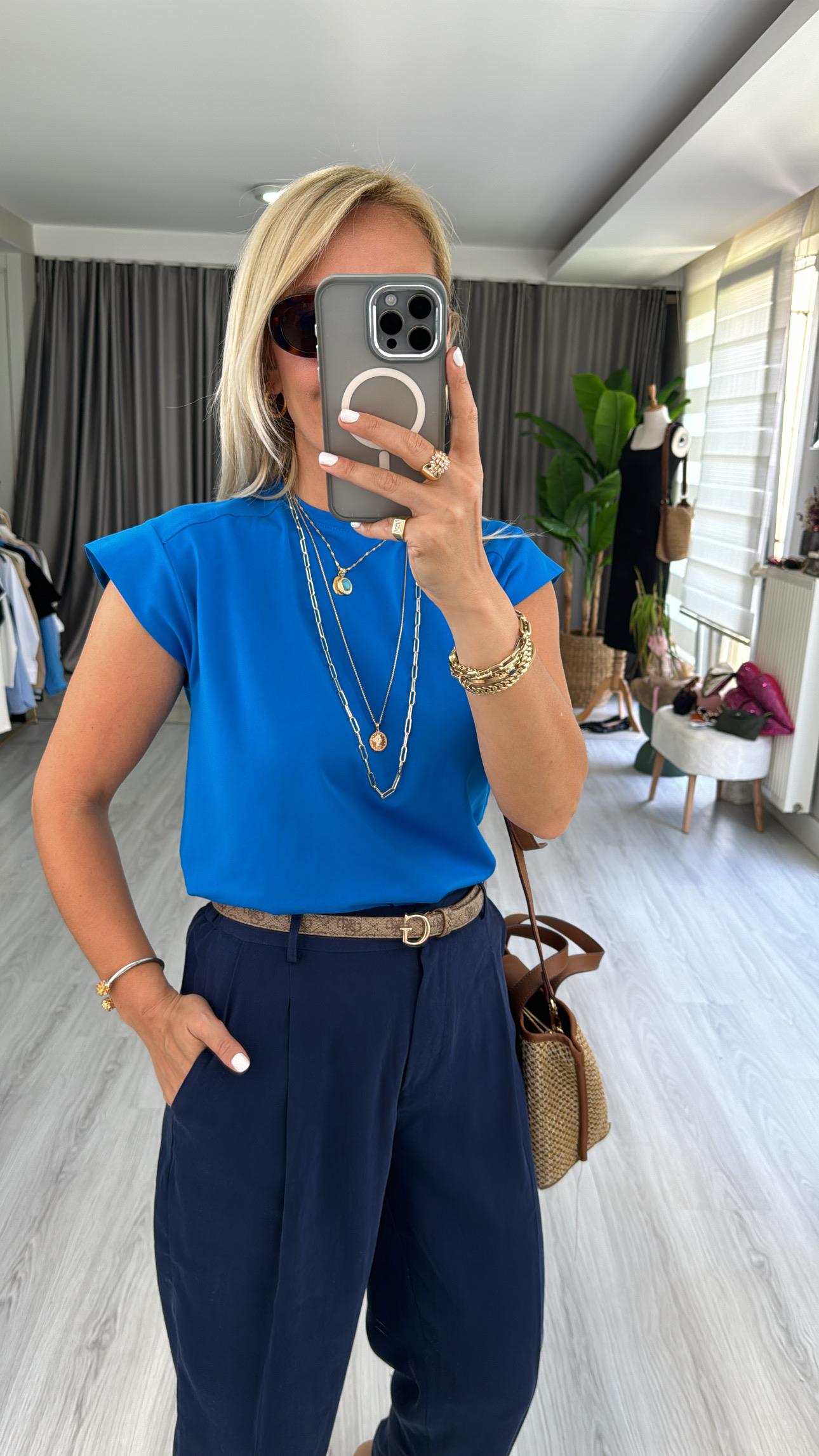 %100 PAMUKLU T KOL MAVİ TİŞÖRT