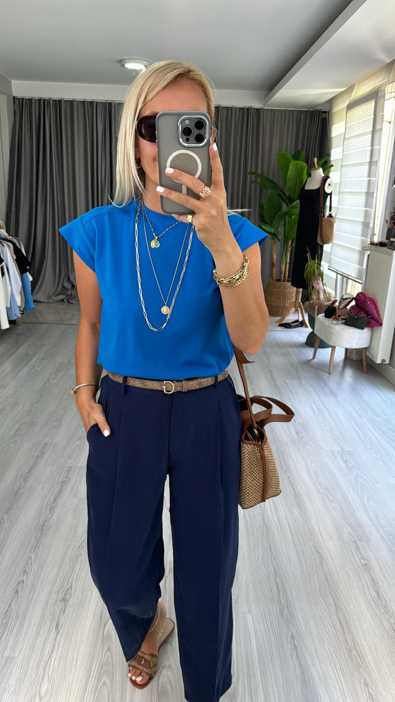 %100 PAMUKLU T KOL MAVİ TİŞÖRT