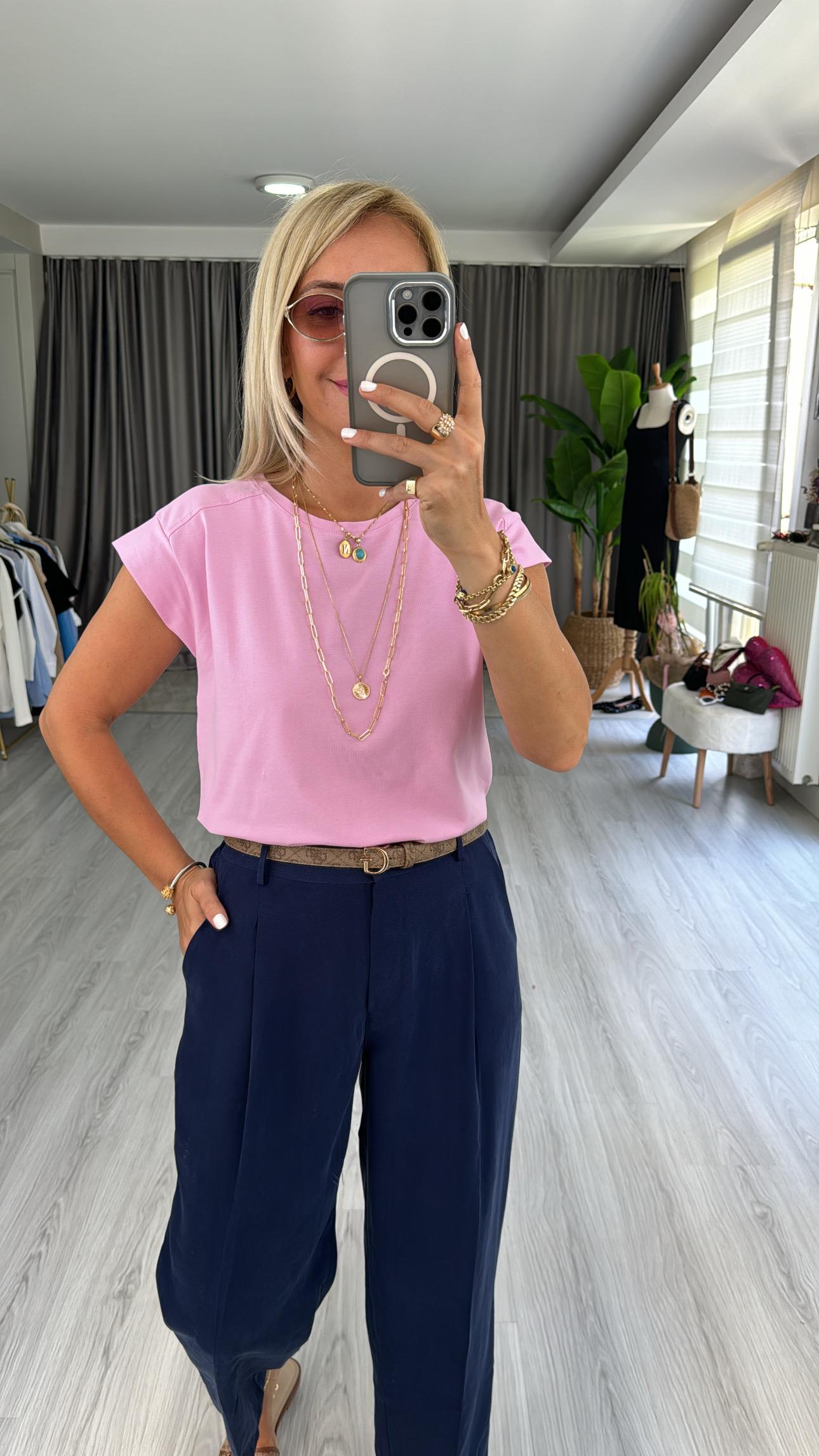 %100 PAMUKLU T KOL PEMBE TİŞÖRT