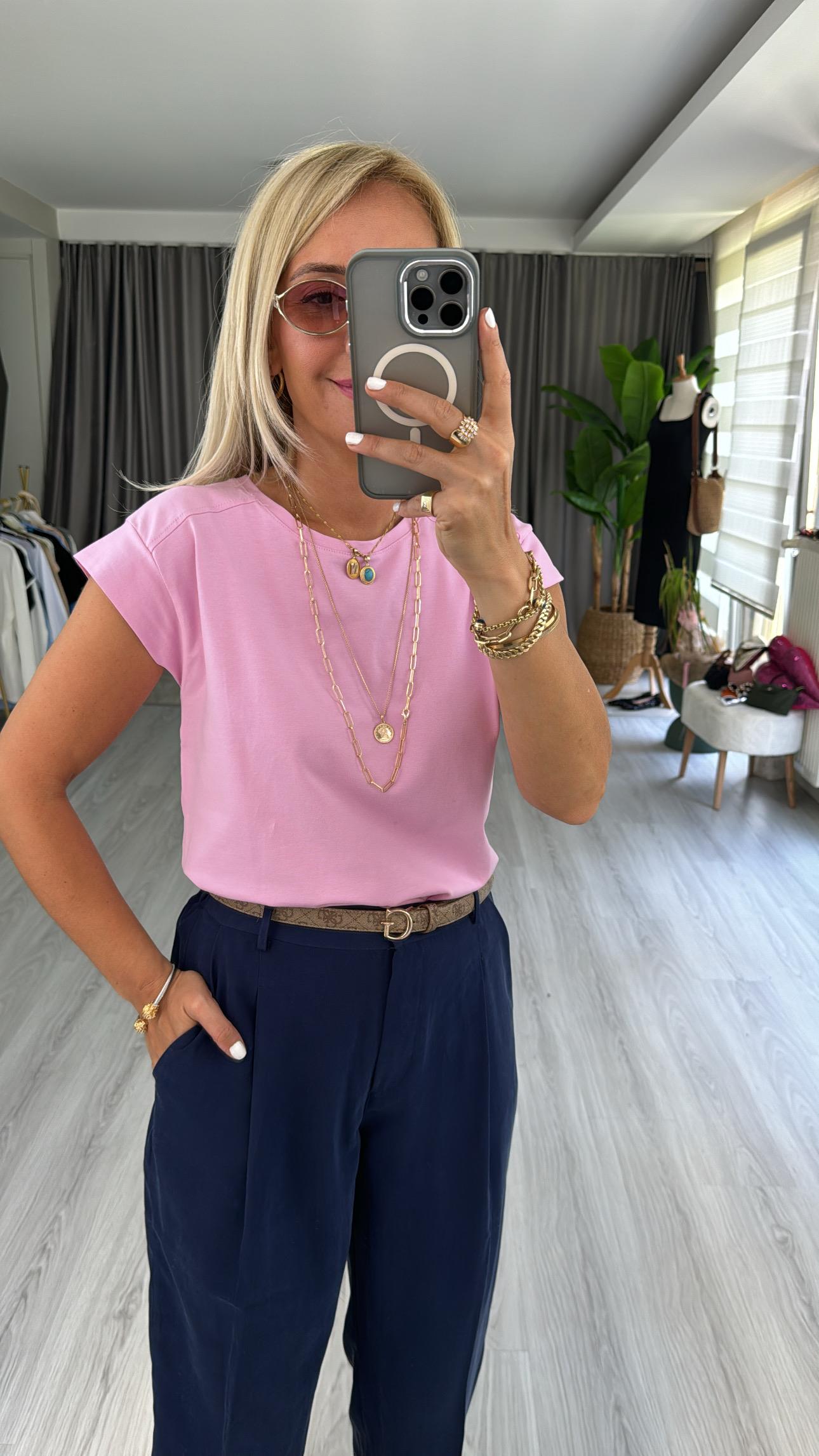 %100 PAMUKLU T KOL PEMBE TİŞÖRT