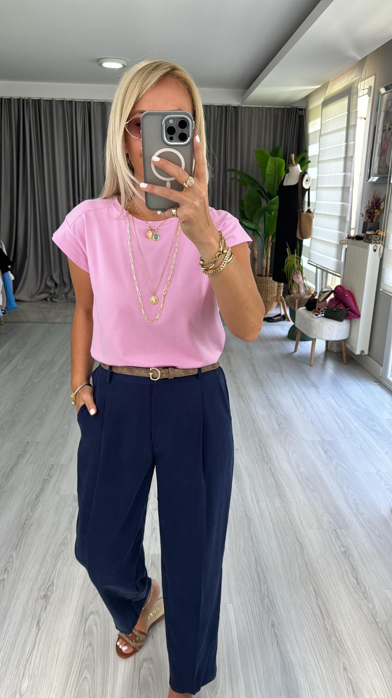 %100 PAMUKLU T KOL PEMBE TİŞÖRT