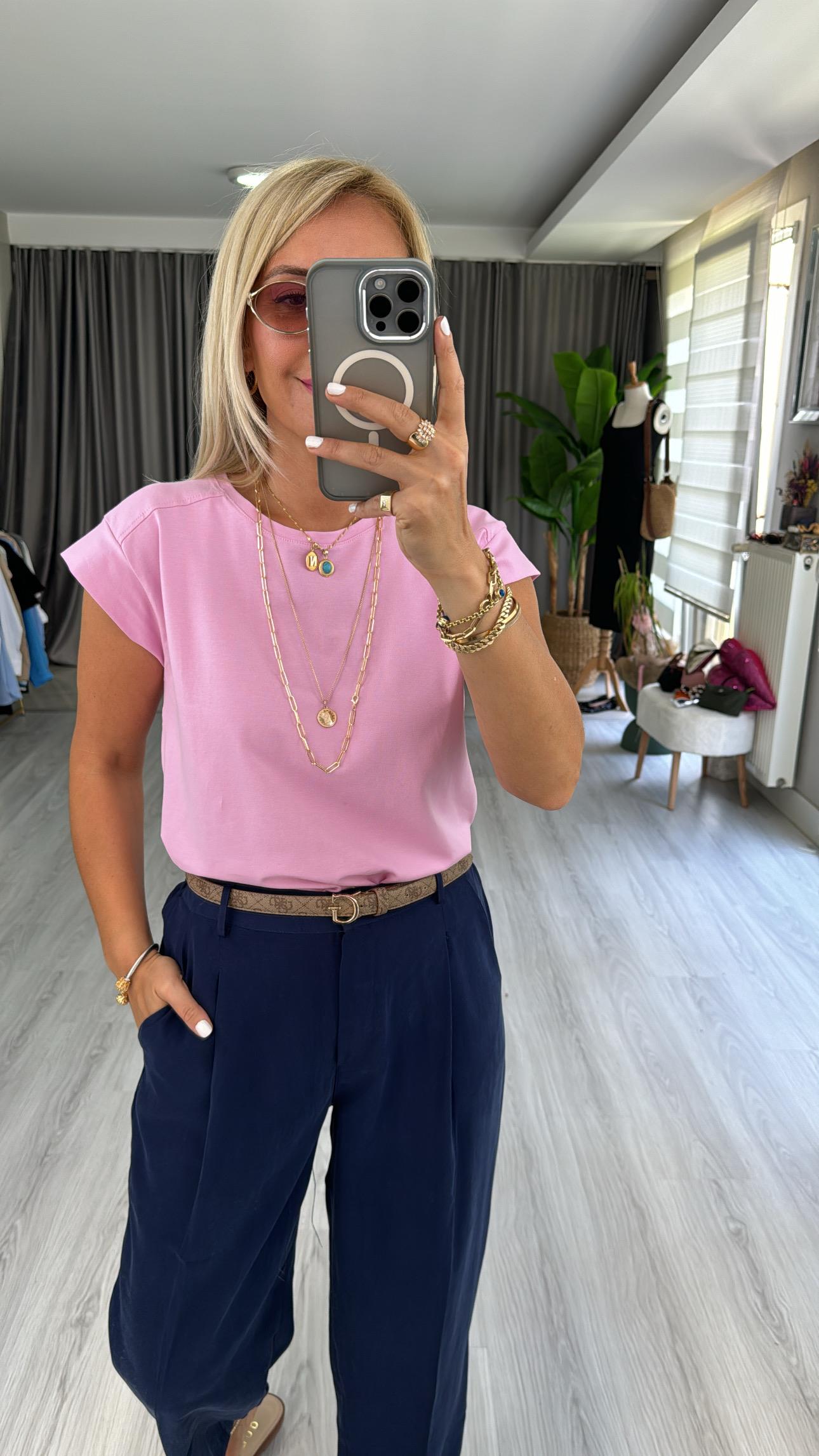 %100 PAMUKLU T KOL PEMBE TİŞÖRT