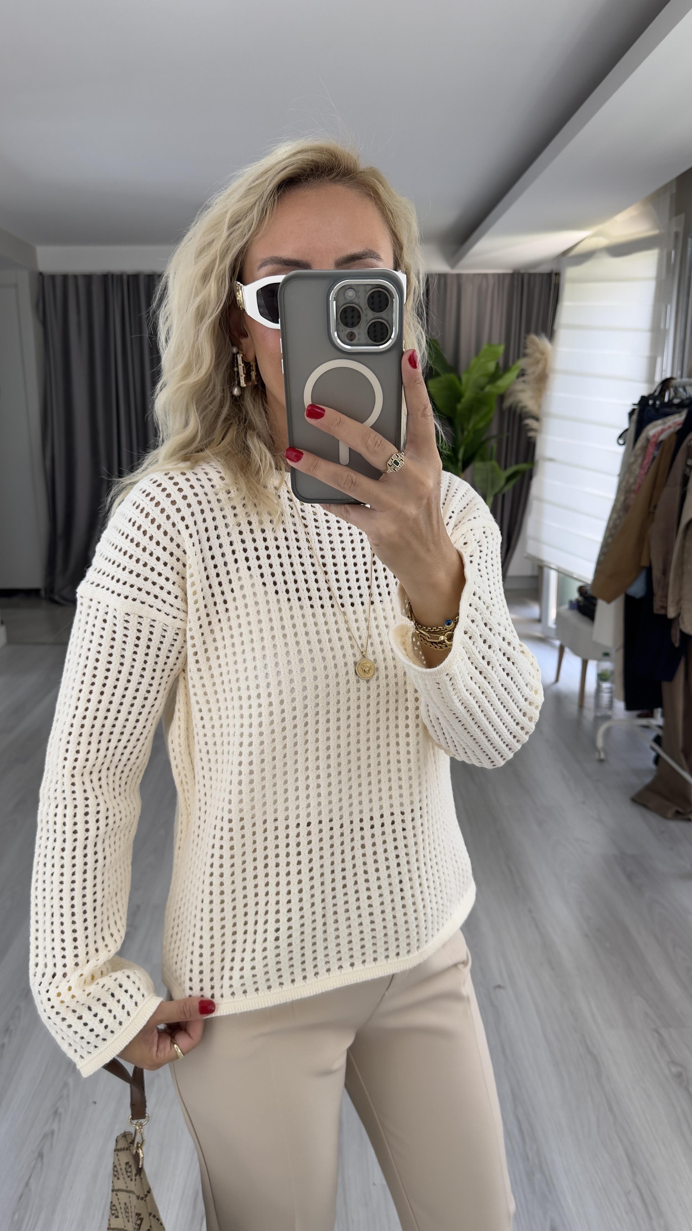 Ajurlu Merserize Ekru Triko